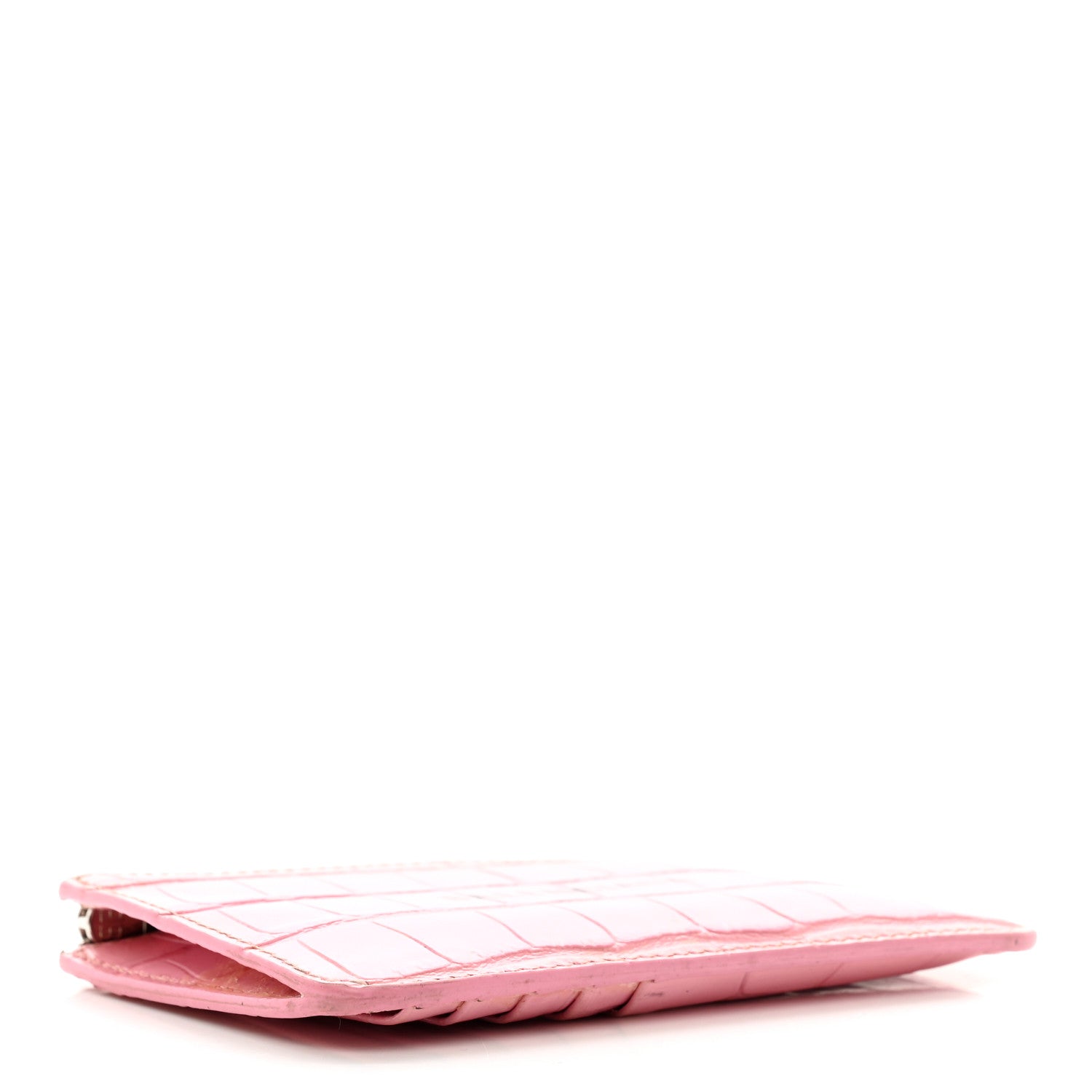 Balenciaga Shiny Calfskin Logo Crocodile Embossed Large Cash Long Coin Card Holder Pink Black 4 of 8