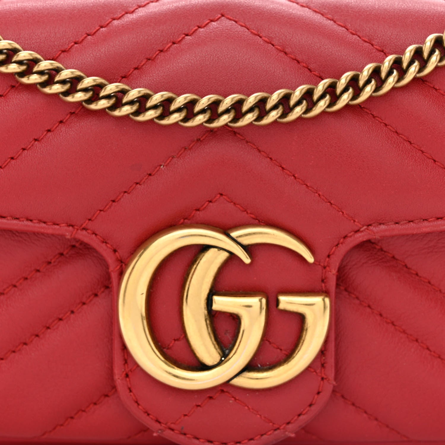 Gucci Calfskin Matelasse Super Mini GG Marmont Shoulder Bag Hibiscus Red 9 of 11