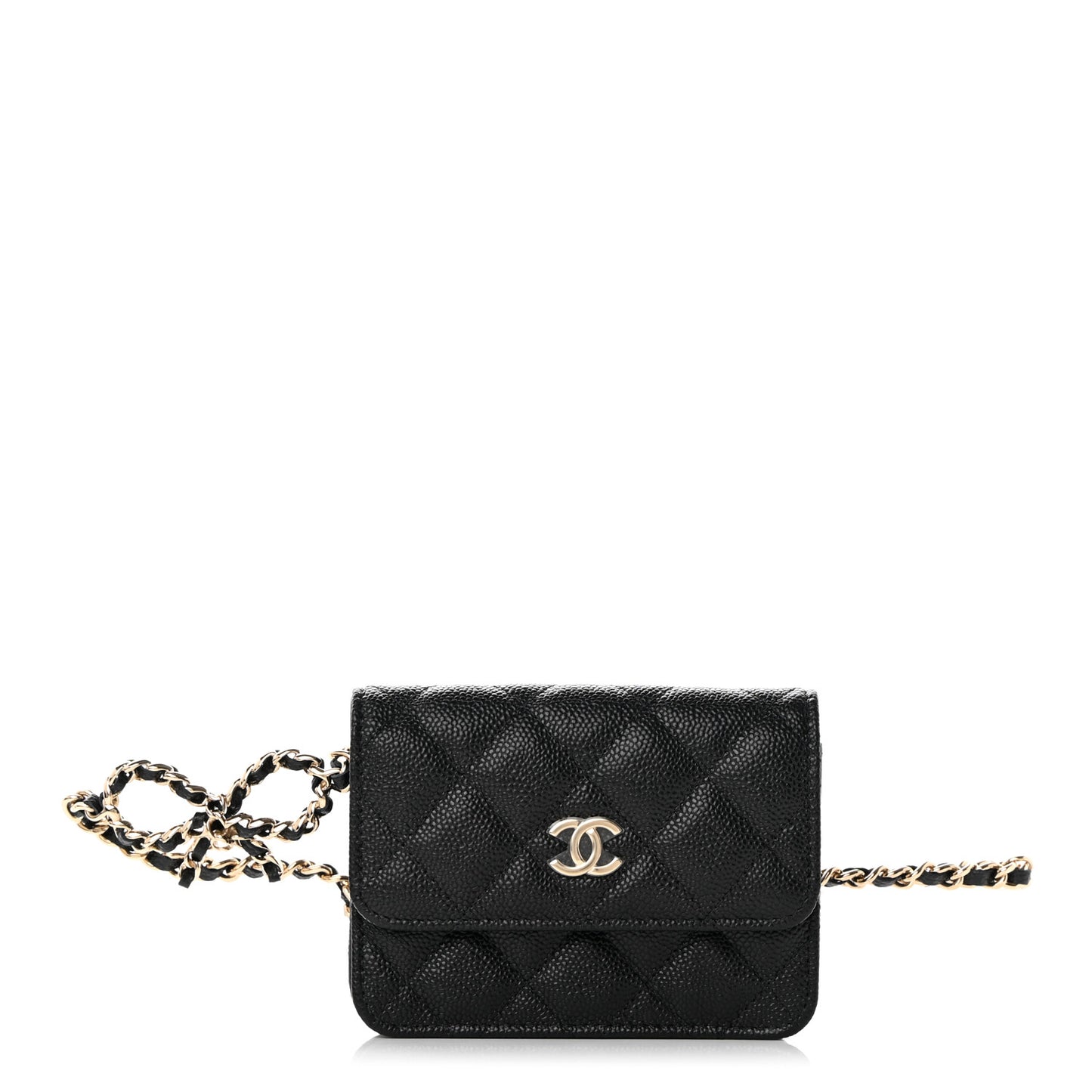 Caviar Quilted Bow Belt Bag Black