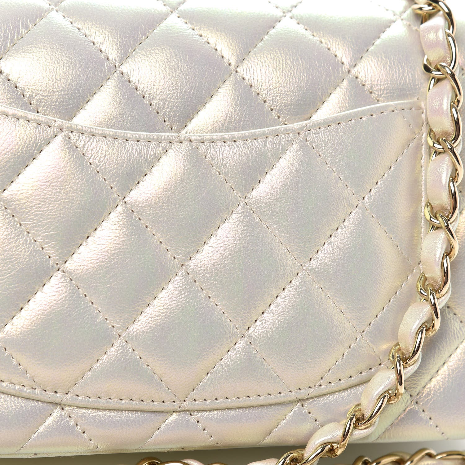 Chanel Iridescent Lambskin Quilted Mini Rectangular Flap Ivory 10 of 11