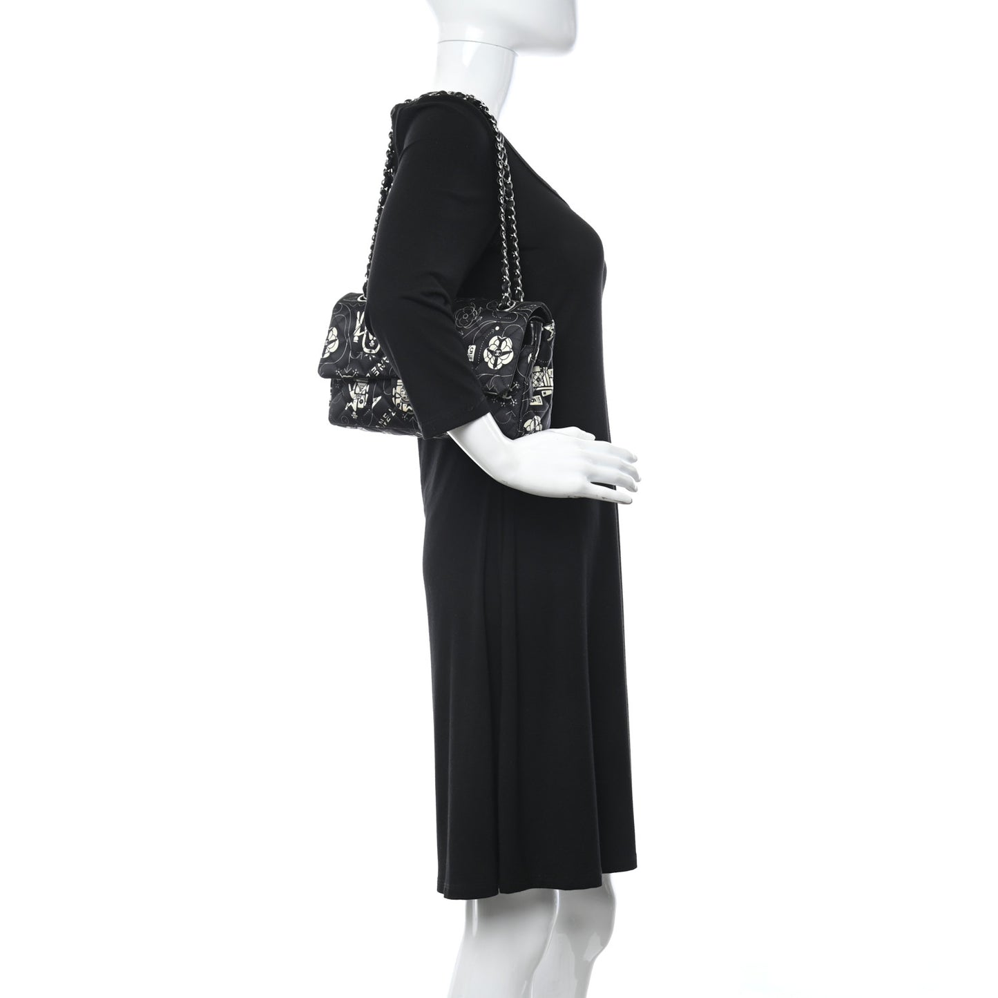 Satin Airline Printed Medium Double Flap Black White