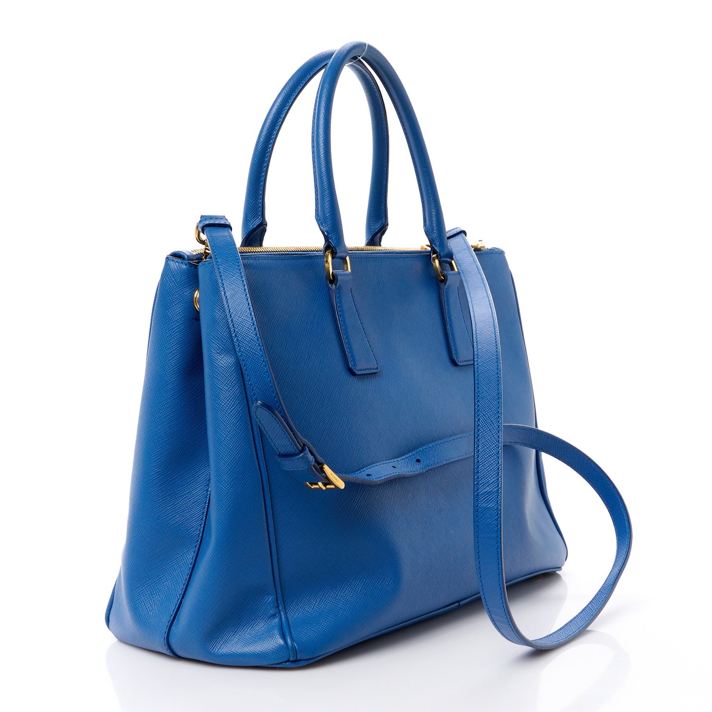 Saffiano Lux Medium Galleria Double Zip Tote Azzurro