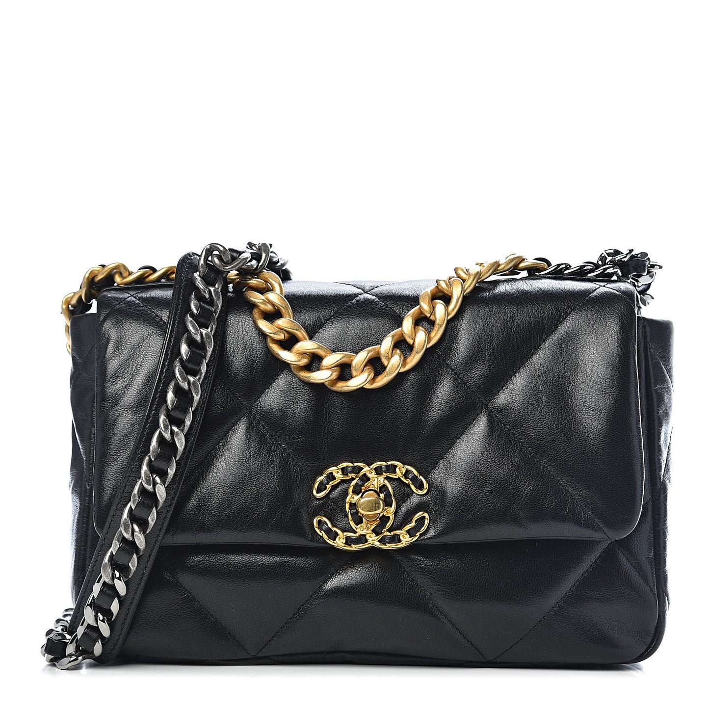 Goatskin Quilted Medium 19 Flap Black