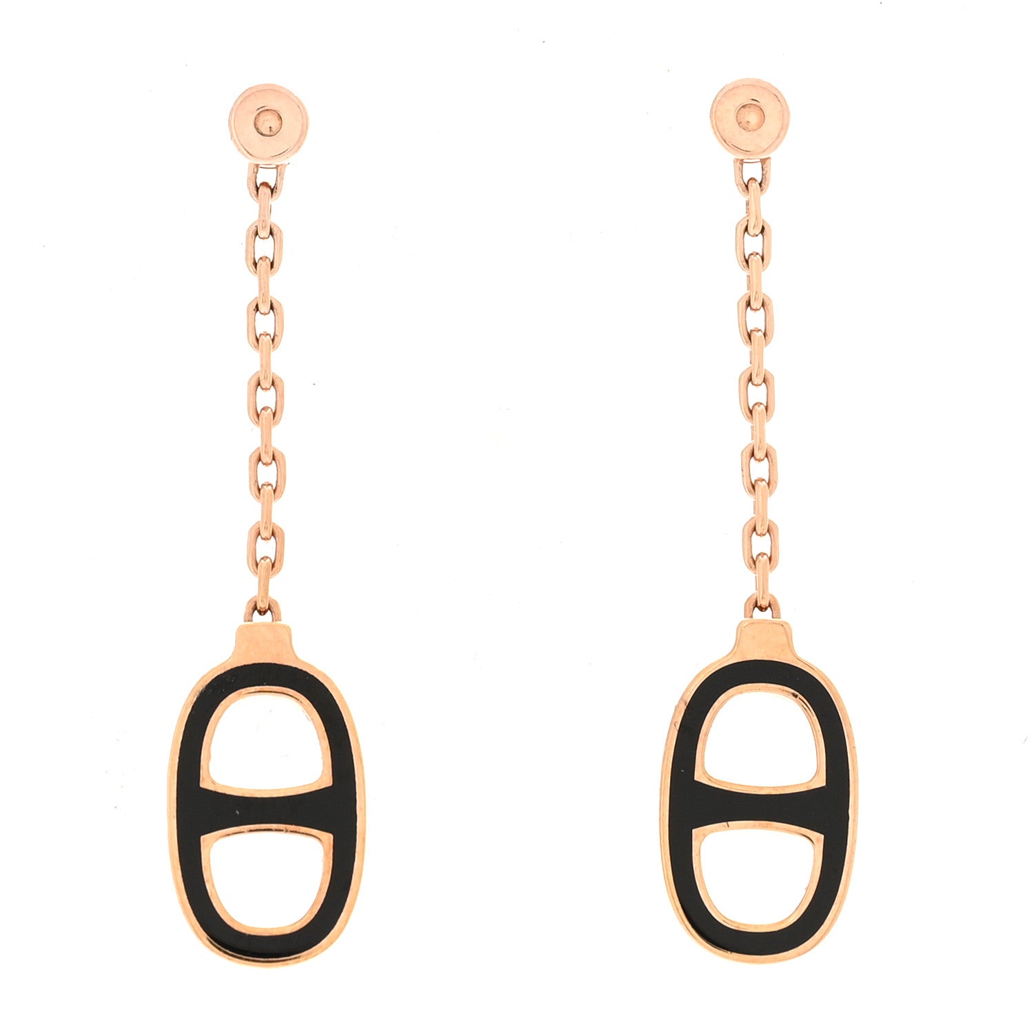 Hermes Rose Gold Lacquered Farandole Drop Earrings Black 1766848