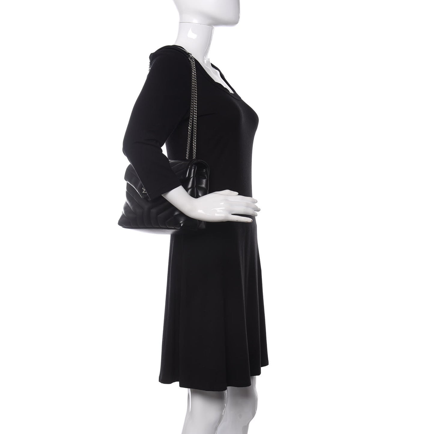 Calfskin Y Quilted Monogram Small Loulou Chain Satchel Black