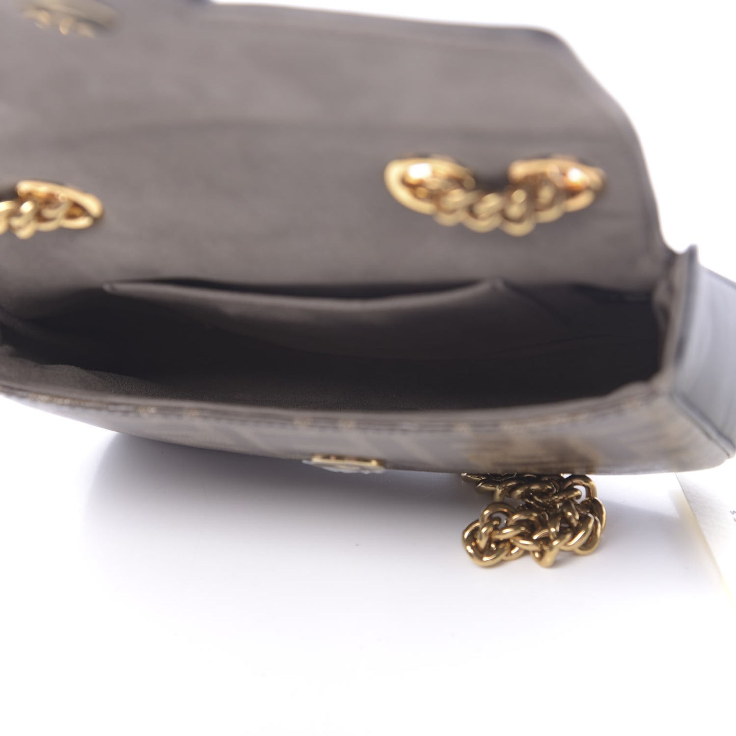 Glazed Fabric Vitello Century FF 1974 Stamp Patch Mini Double F Crossbody Bag Mogano Panna Black