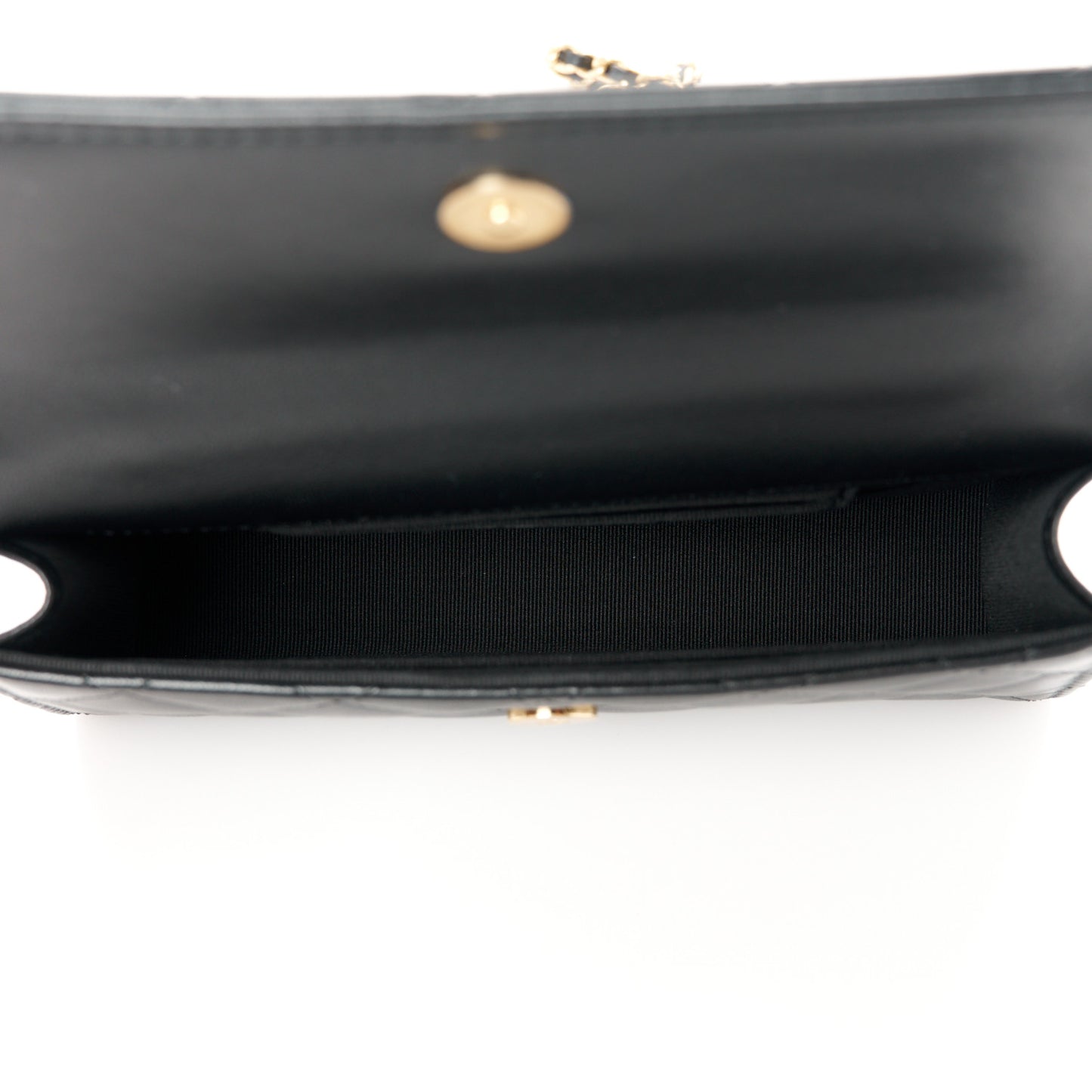 Lambskin Pearl Crystal Quilted Pearly Girl Handle Flap Phone Holder With Chain Black