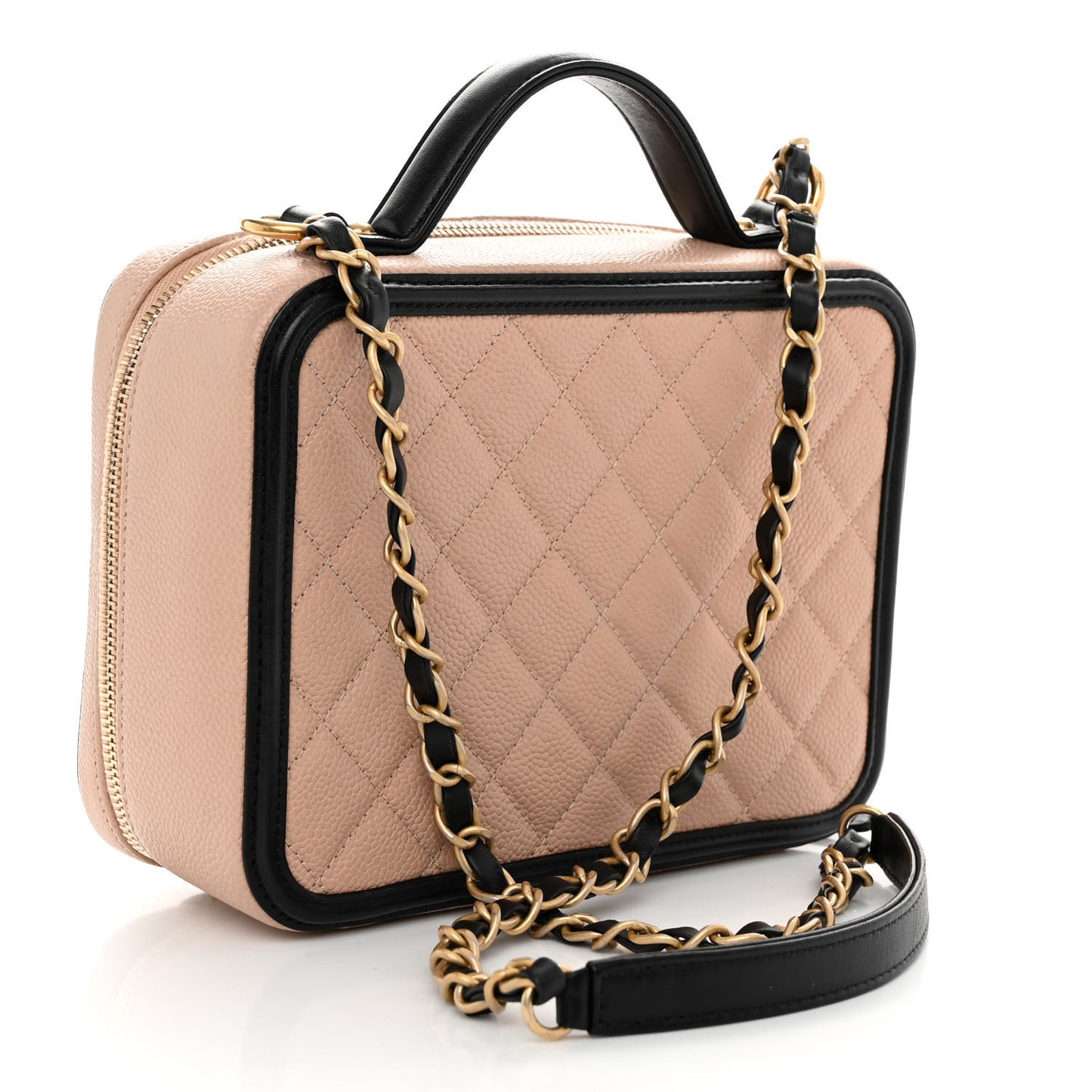 Caviar Quilted Medium CC Filigree Vanity Case Beige Black