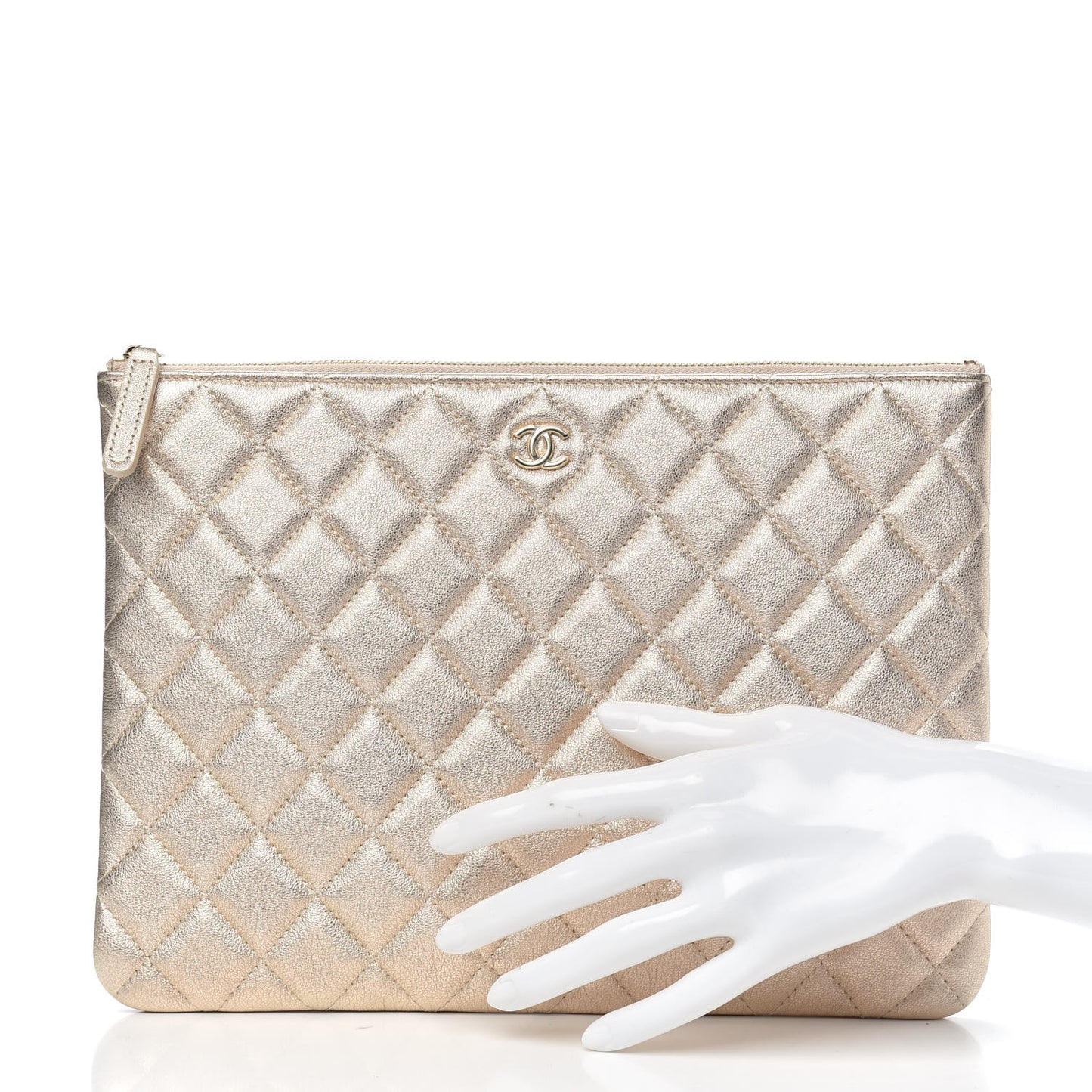 Metallic Lambskin Quilted Medium Cosmetic Case Gold