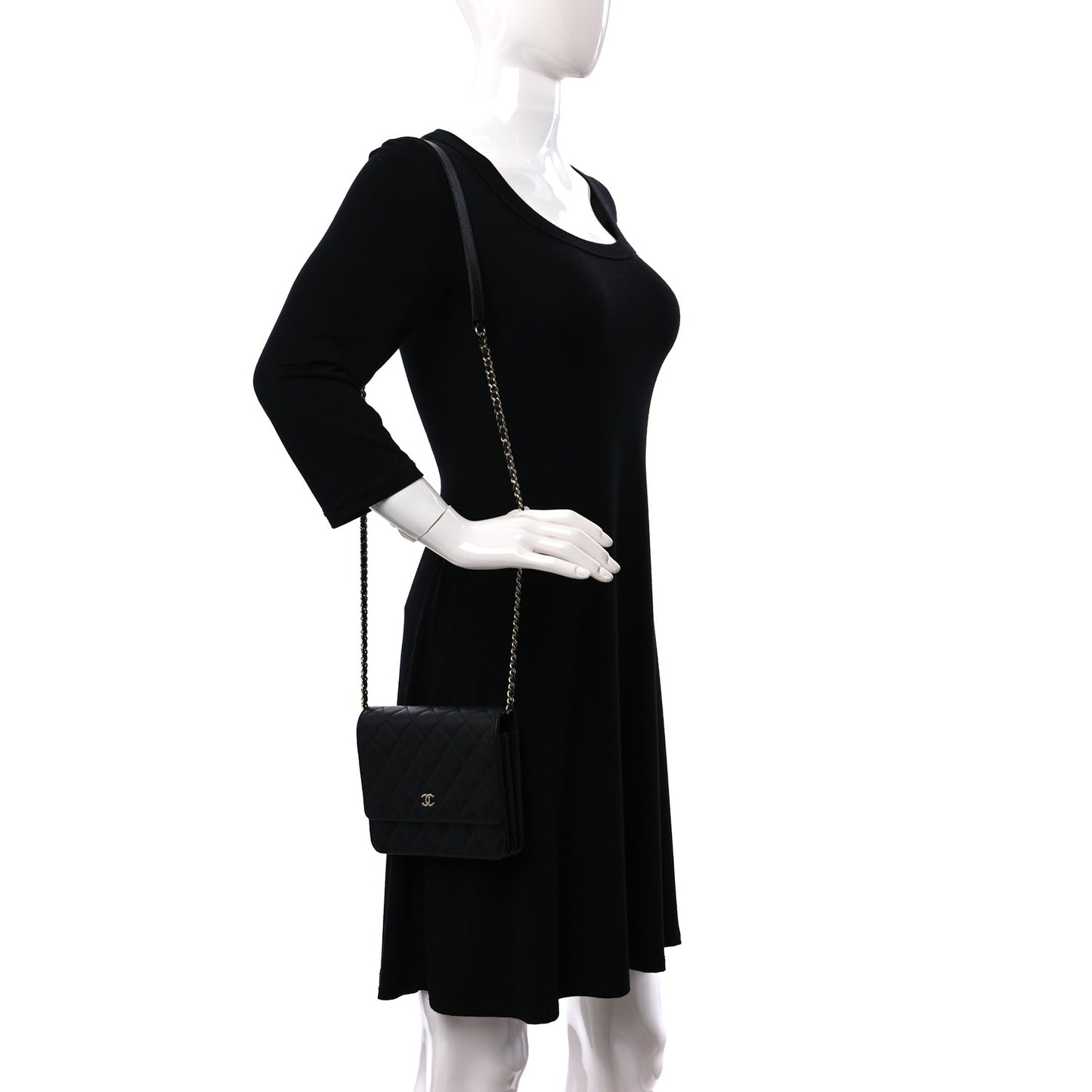 Caviar Quilted Square Wallet On Chain WOC Black