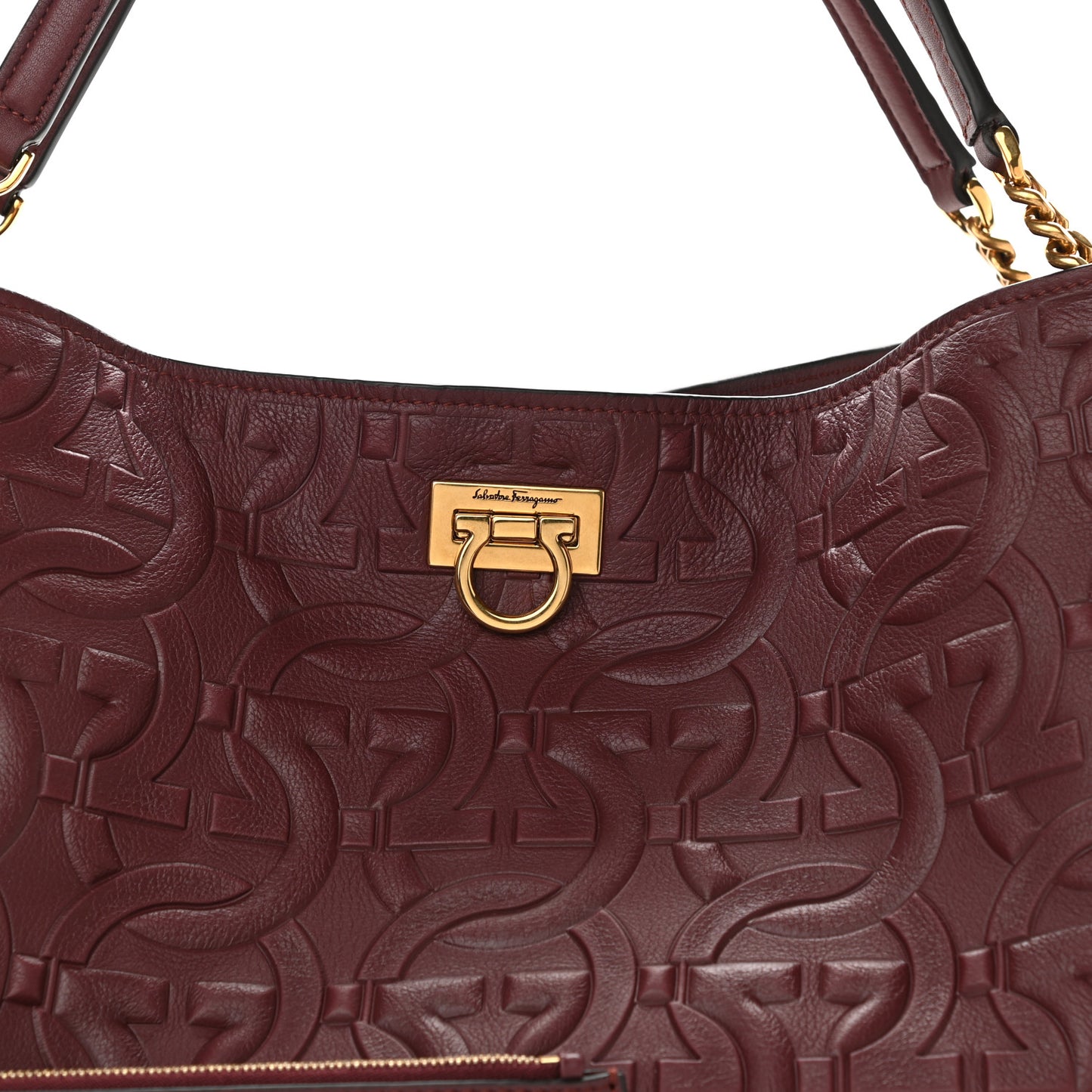 Calfskin Gancini Embossed Trifolio Tote Bag Burgundy
