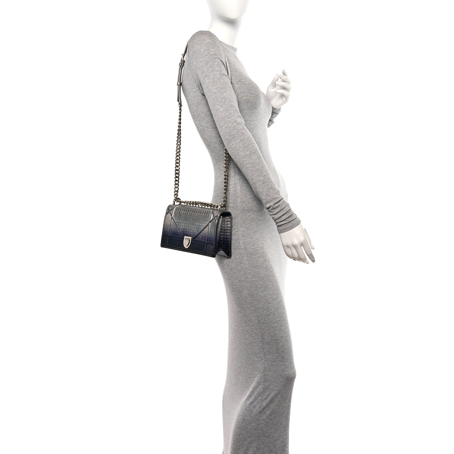 Metallic Patent Micro-Cannage Gradient Small Diorama Flap Bag Silver Blue