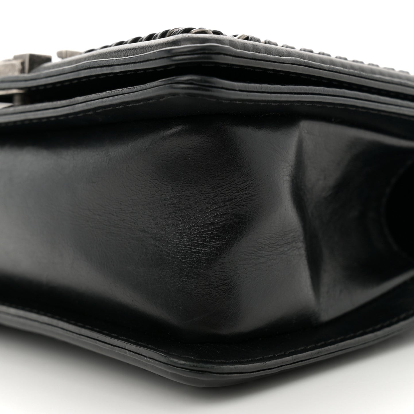 Goatskin Quilted Small Boy Top Handle Flap Black