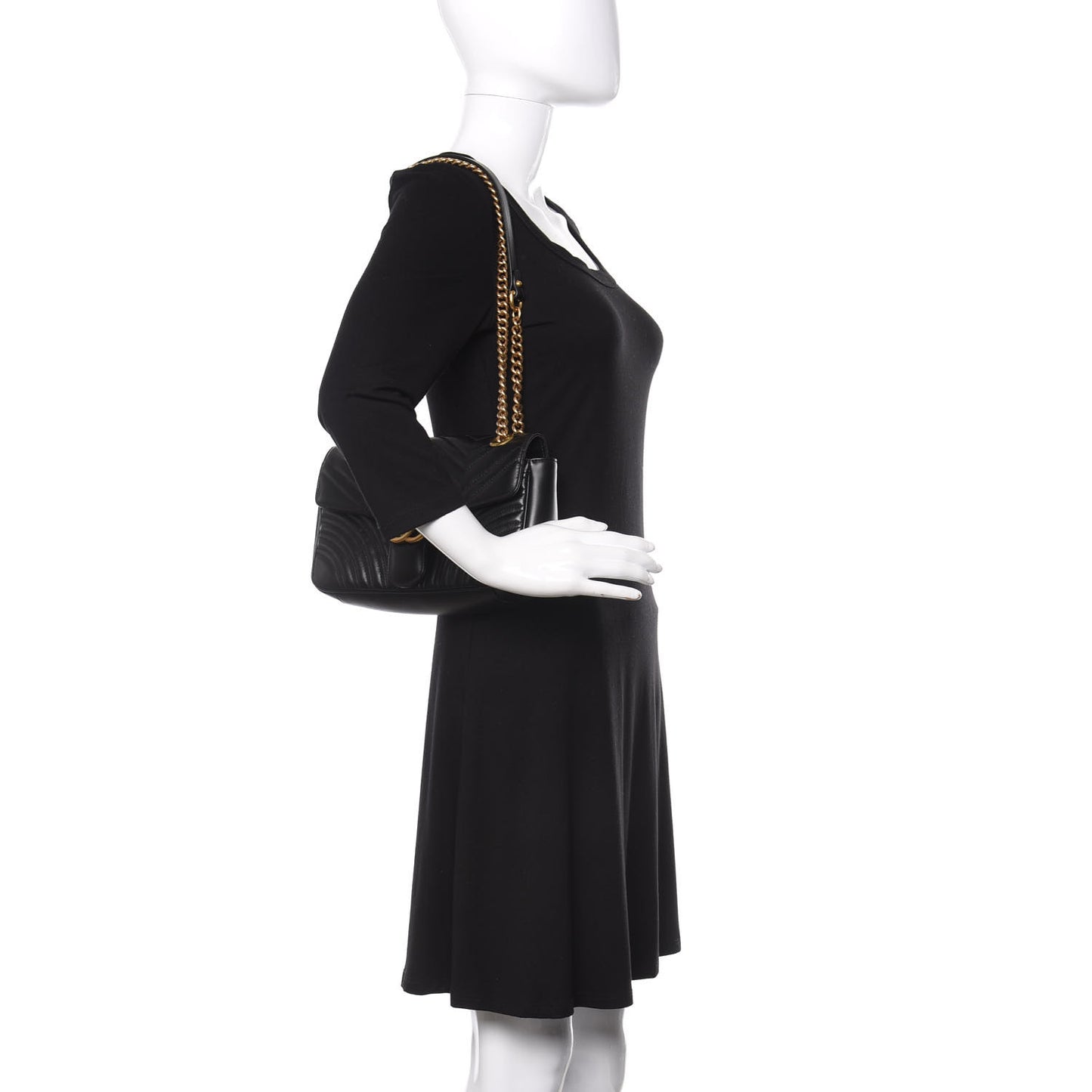 Calfskin Matelasse Small GG Marmont Shoulder Bag Black
