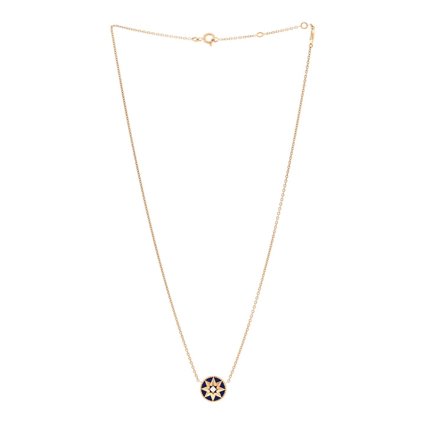 18K Yellow Gold Diamond Lapis Lazuli Rose Des Vents Necklace