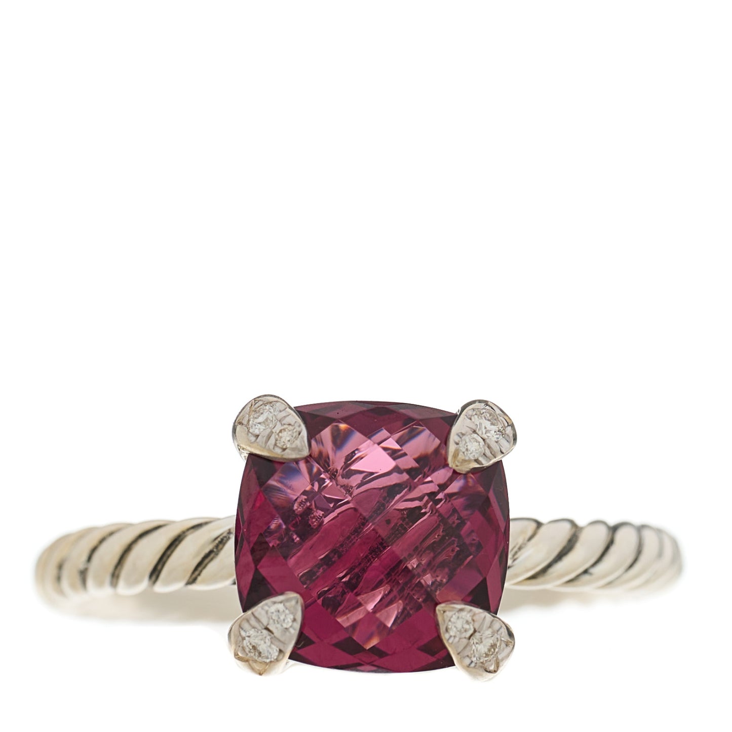 Sterling Silver Diamond Rhodolite 8mm Chatelaine Ring 47 4.25