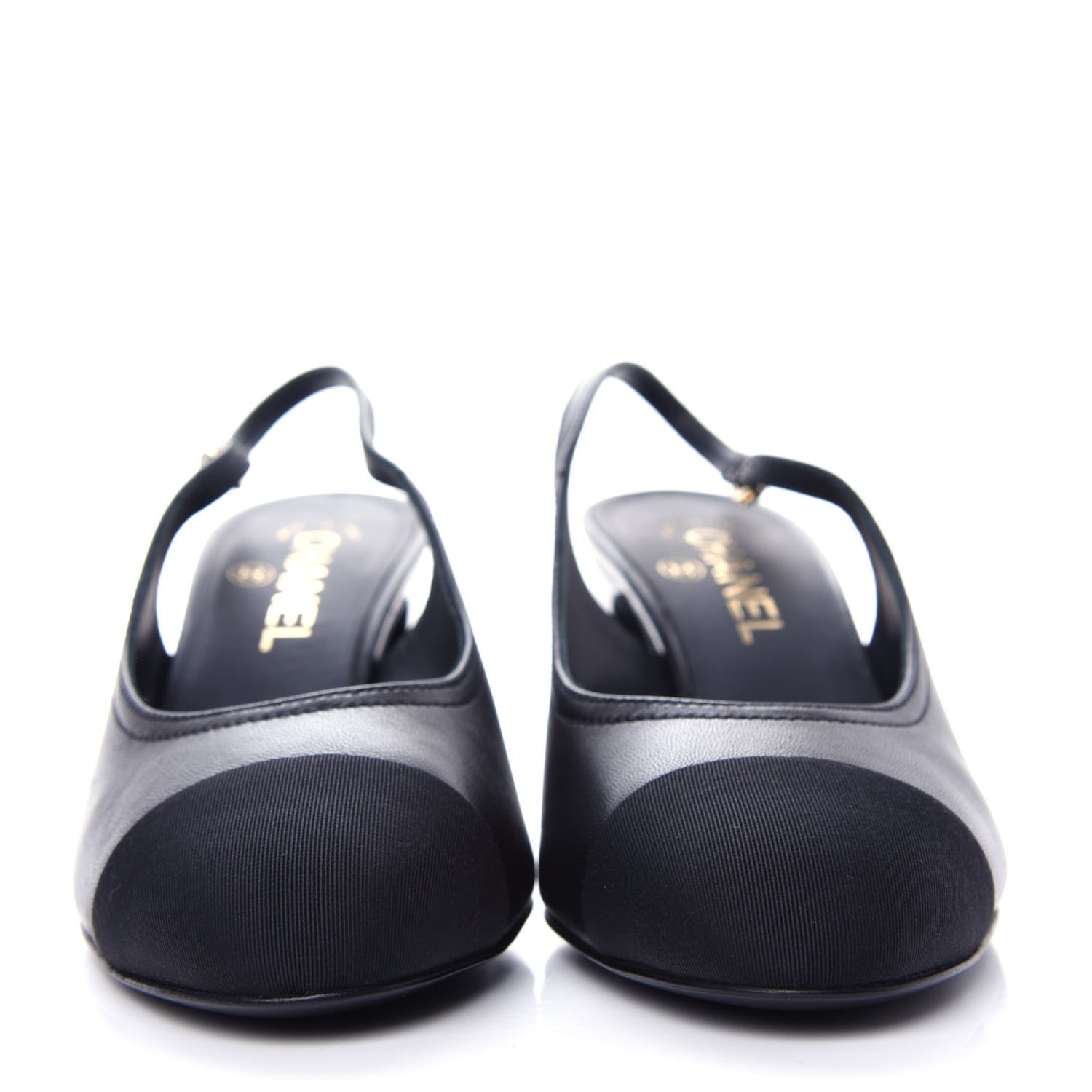 Chanel Lambskin Grosgrain Crystal Cap Toe Logo Slingback Pumps 38.5 Black 2 of 11