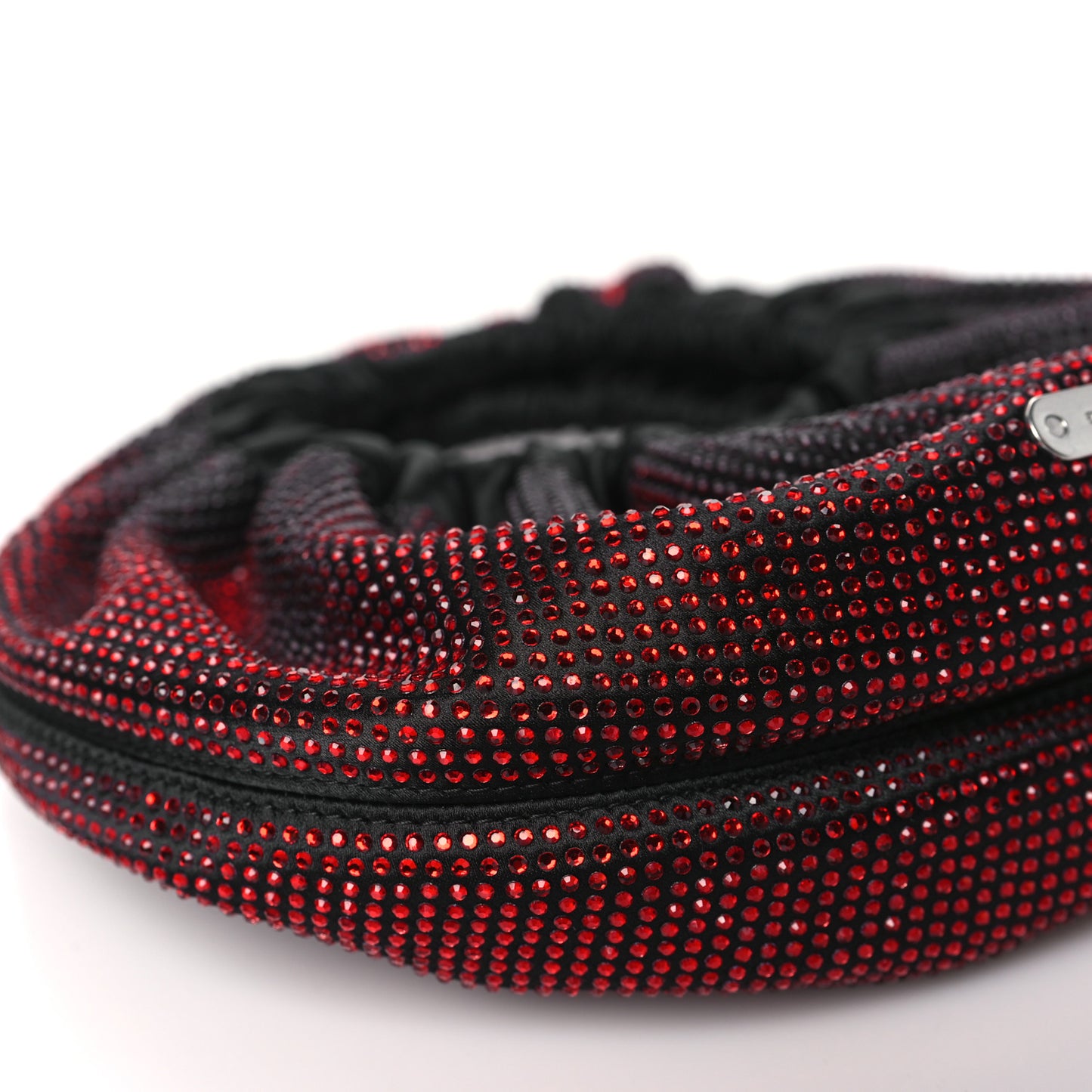 Crystal Satin Mini Handle Crescent Bag Black Burnt Cherry