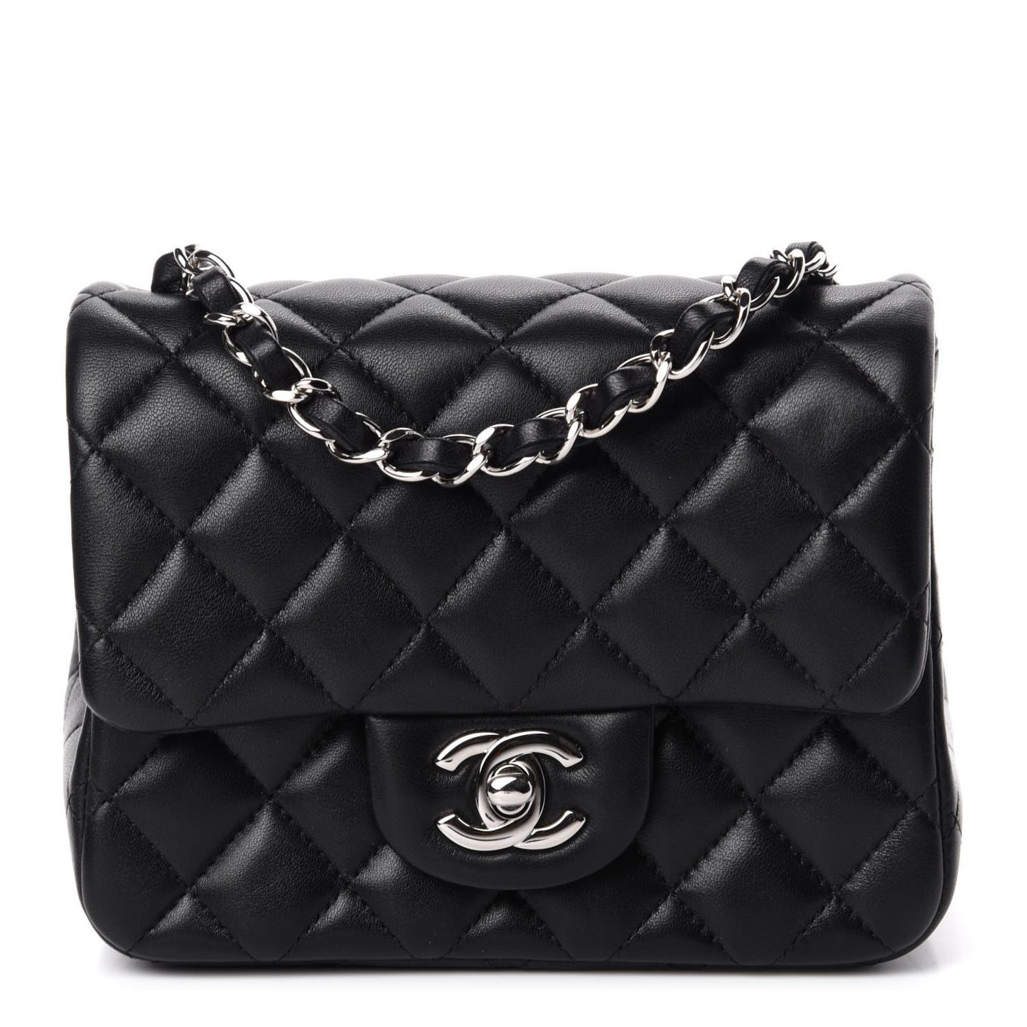 Lambskin Quilted Mini Square Flap Black