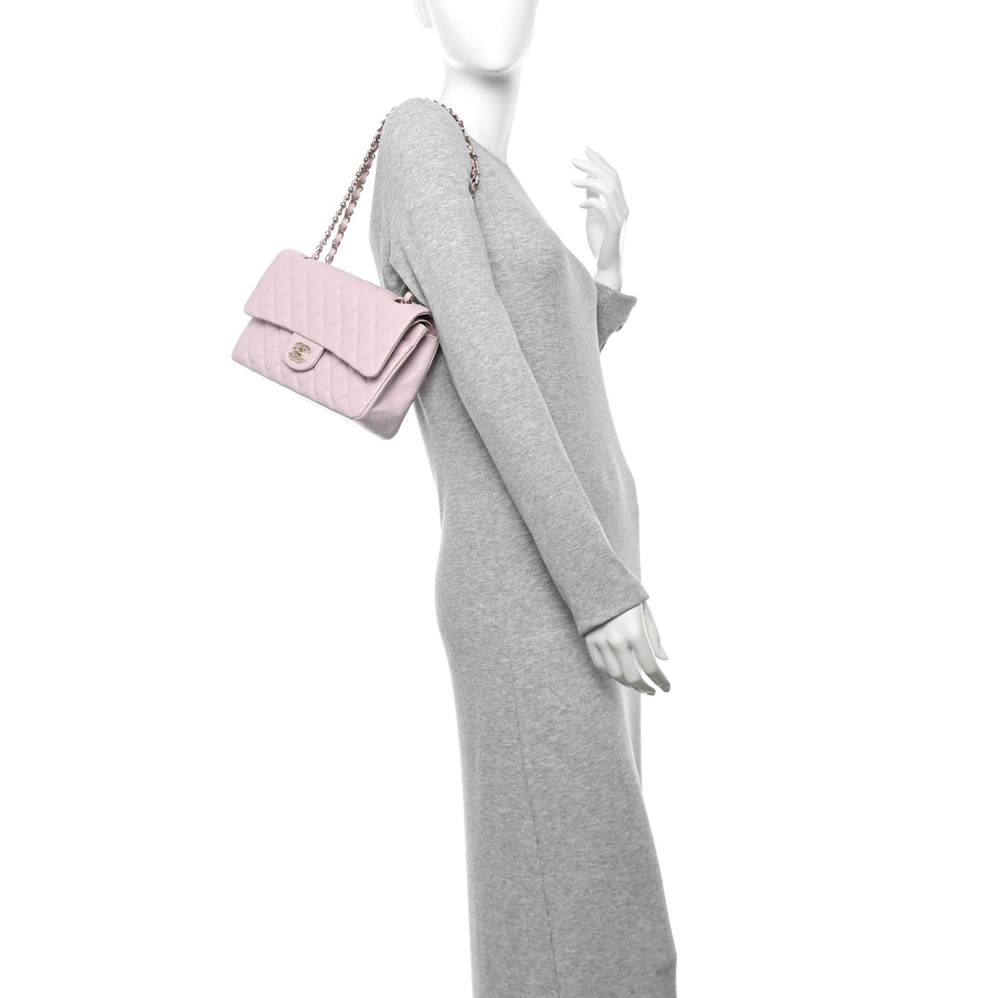Caviar Quilted Medium Double Flap Light Pink