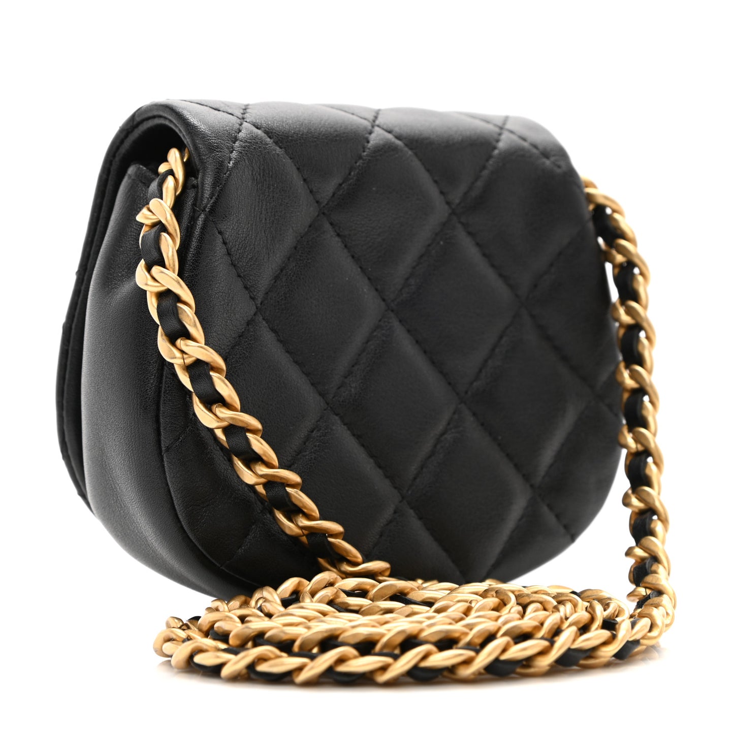 Calfskin Quilted Mini Coco Mail Clutch with Chain Black