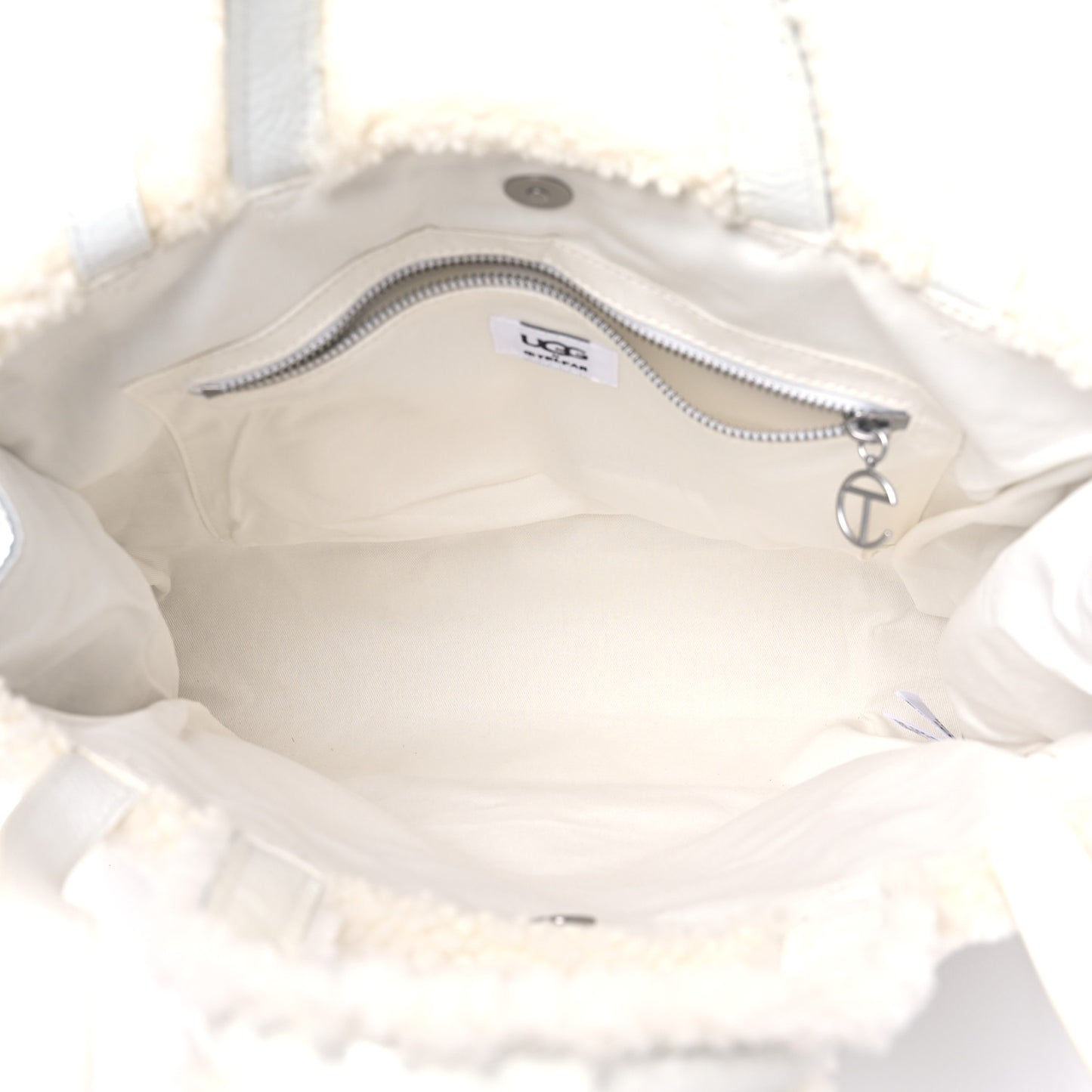 X UGG Crinkle Patent Shearling Medium Shopping Bag White