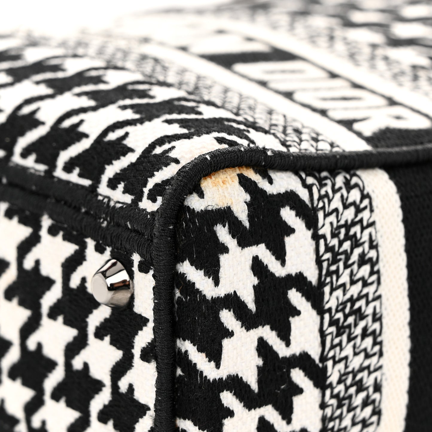 Canvas Houndstooth Embroidered Mini Lady D-Lite Black White