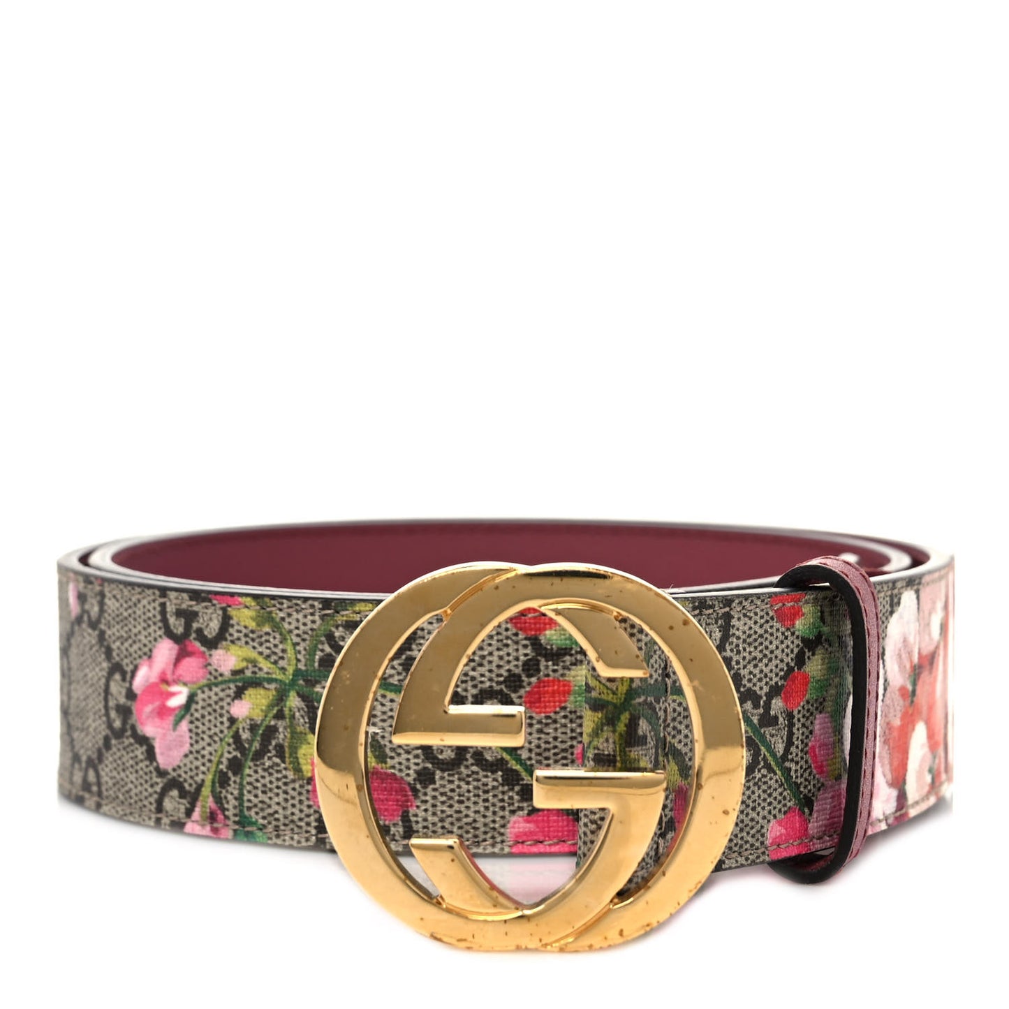 GG Supreme Monogram Blooms Moon Calfskin Interlocking G 37mm Belt 90 36 Beige Ebony Multicolor Dry Rose