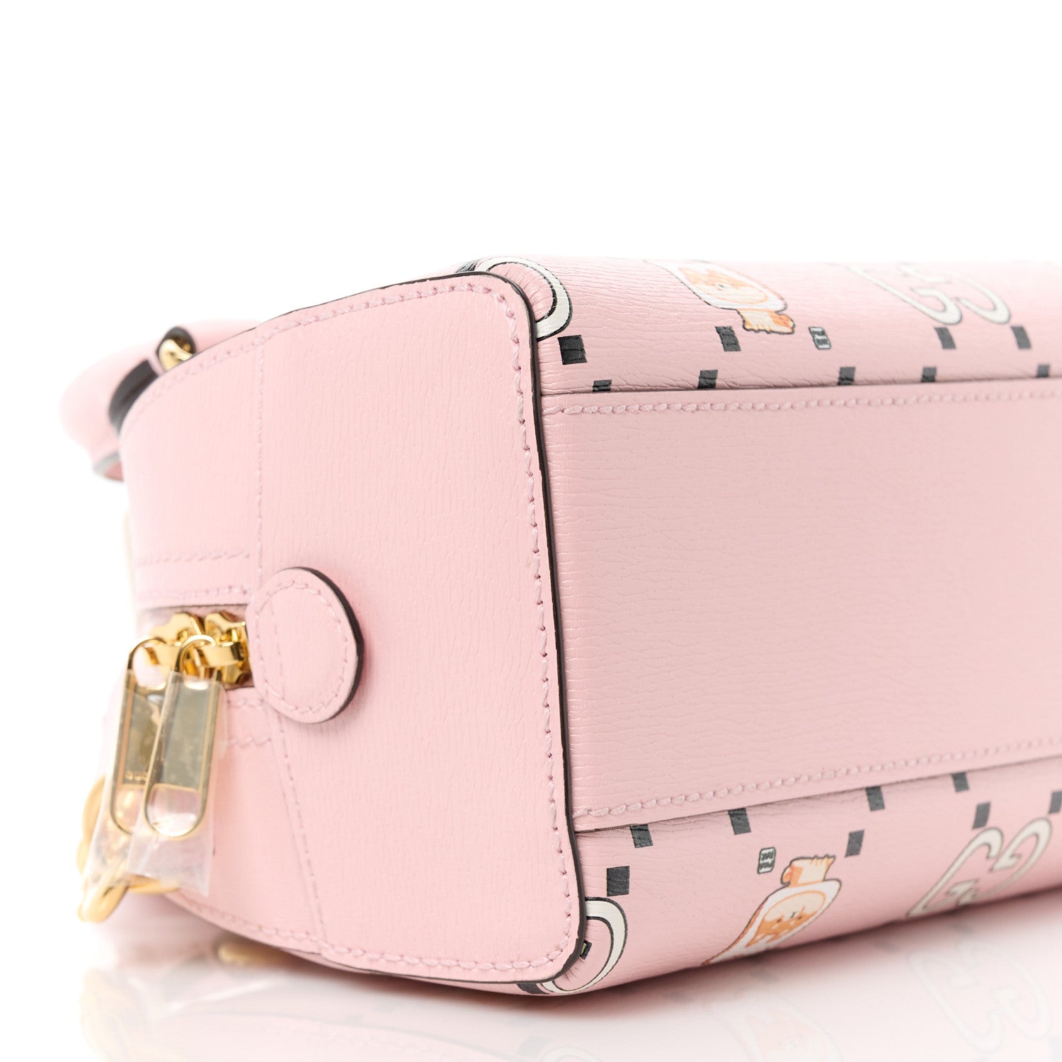 Gucci X PIKARAR Textured Dollar Calfskin Animal Print Mini Ophidia Top Handle Bowler Bag Pink Multicolor 9 of 10