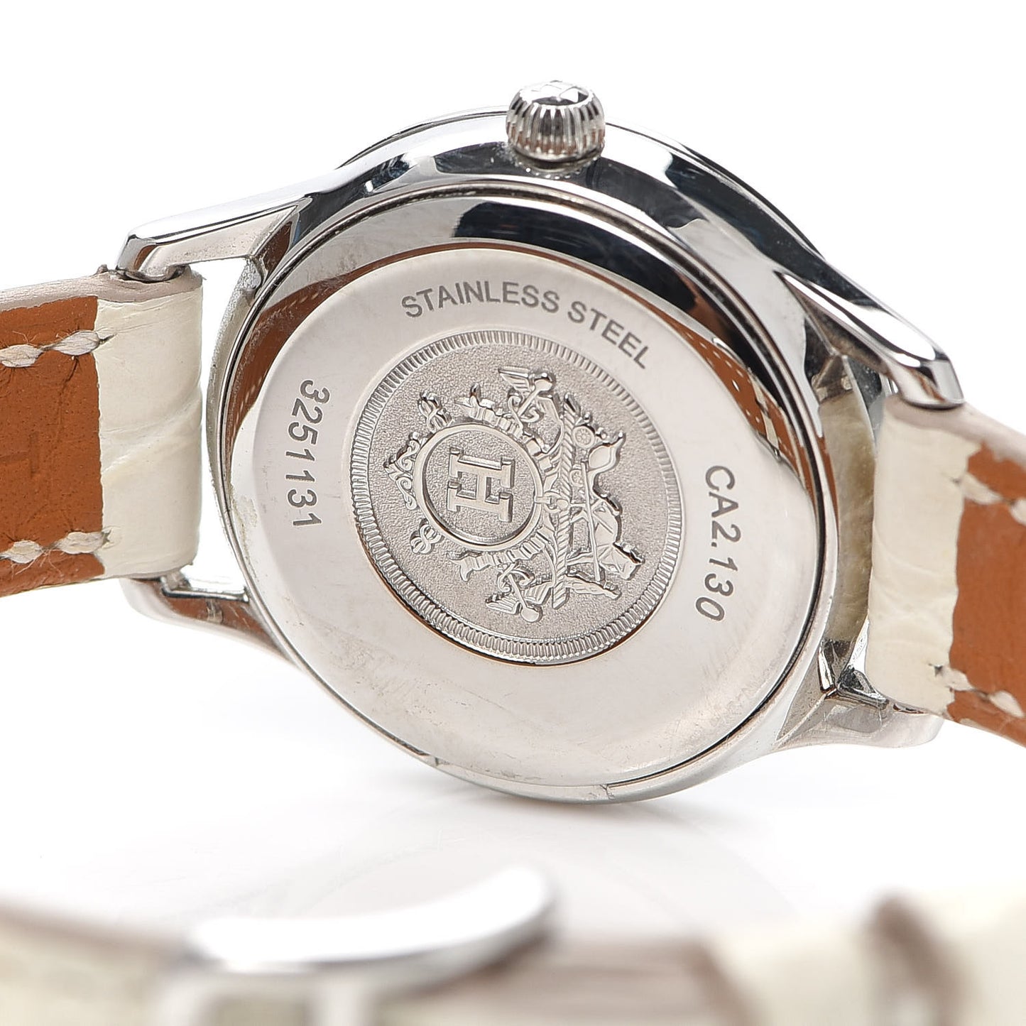 Stainless Steel Alligator Diamond Bezel 25mm Slim d'Hermes Quartz Watch Blanc