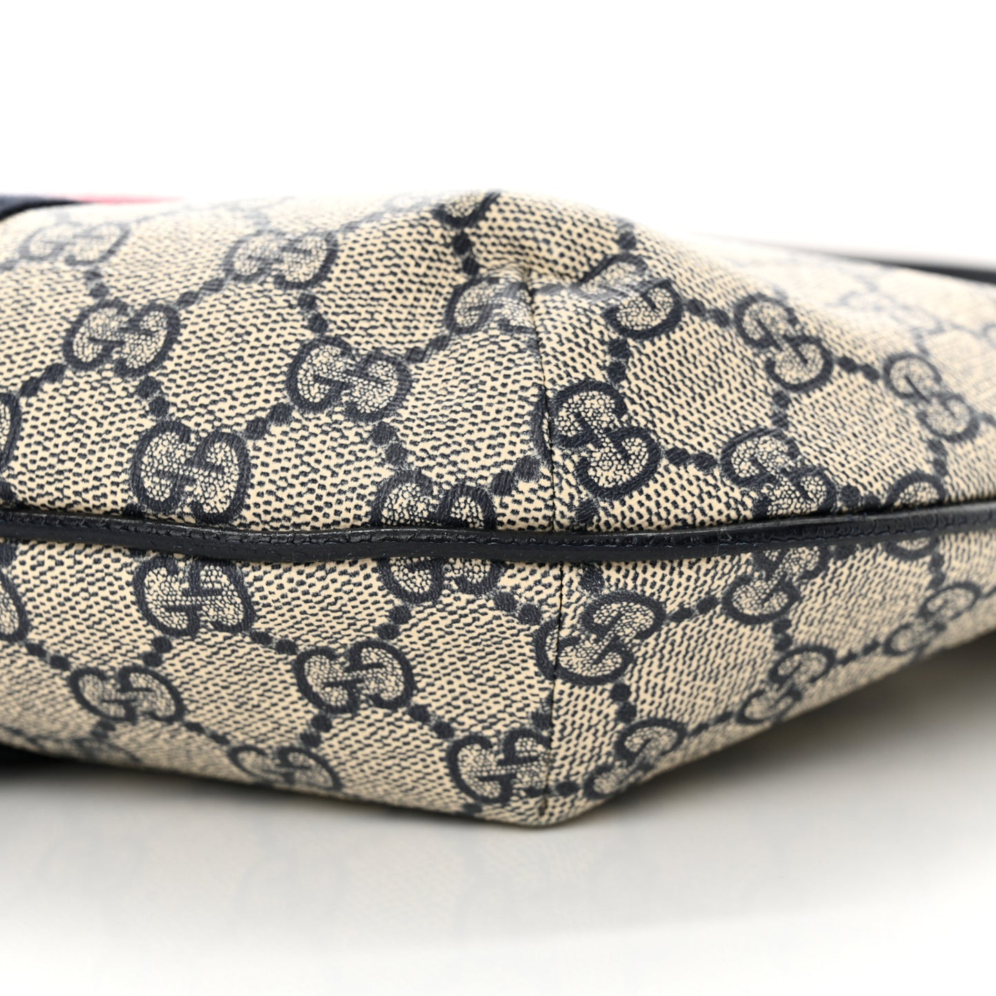 GG Supreme Monogram Textured Dollar Calfskin Web Small Ophidia Half Moon Hobo Beige Blue