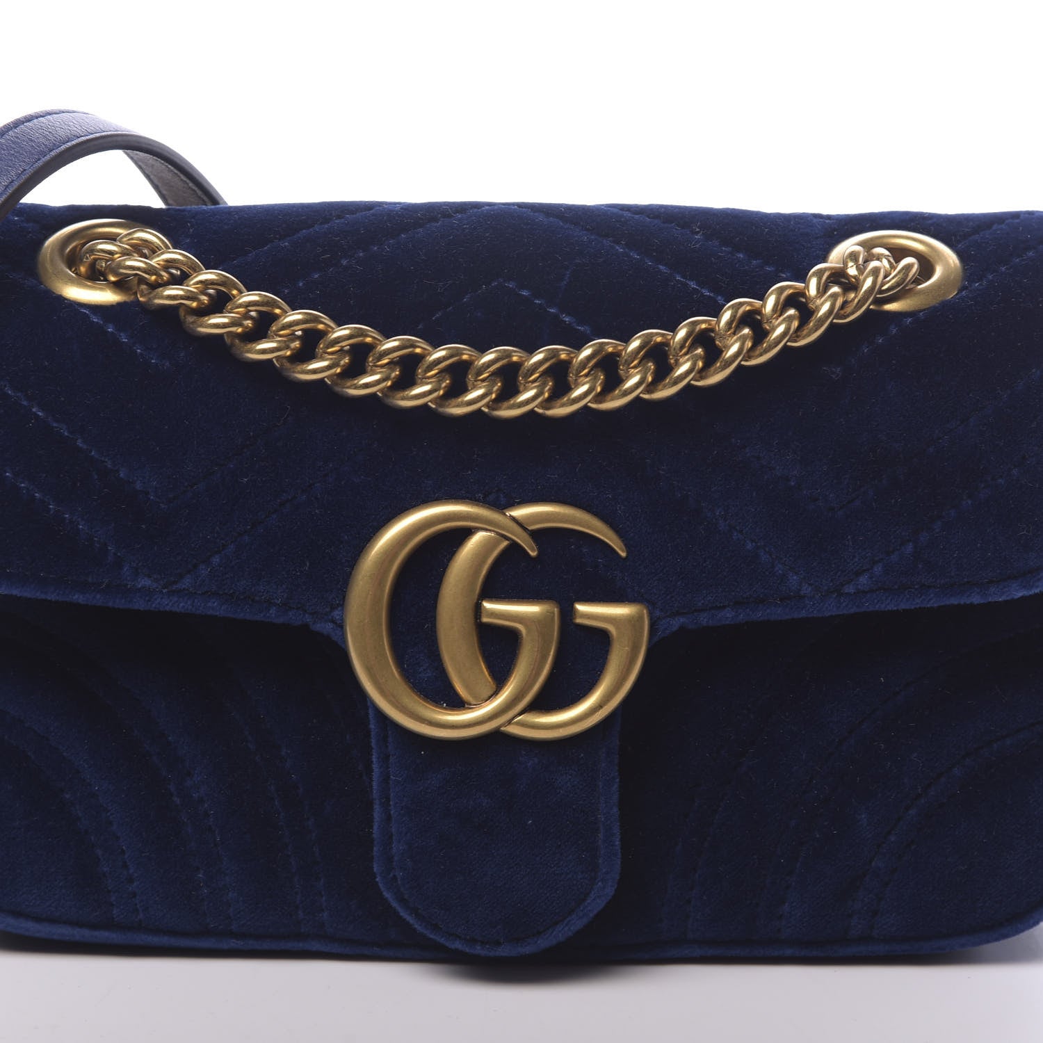 Gucci Velvet Matelasse Mini GG Marmont Shoulder Bag Cobalt Blue 10 of 10