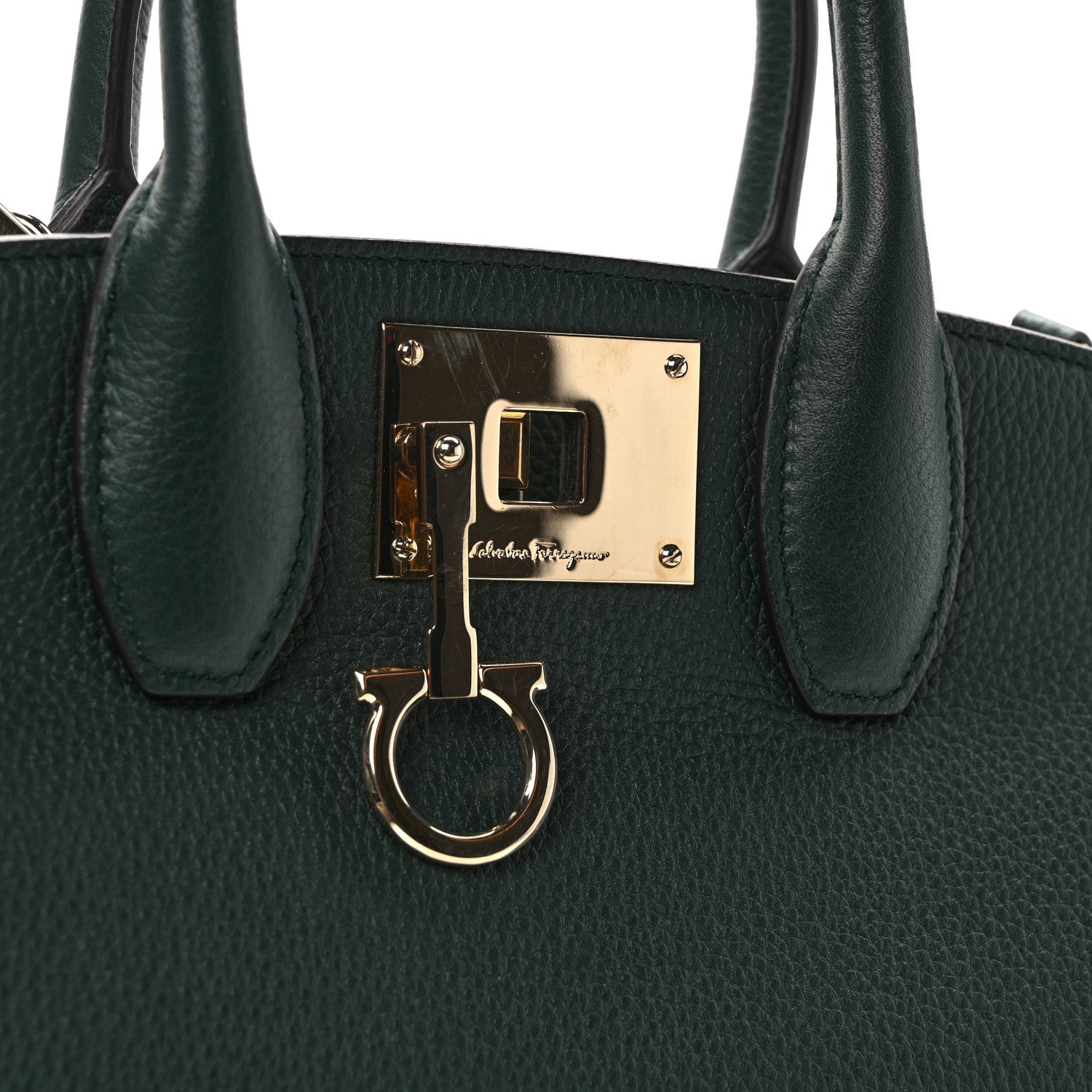 Salvatore Ferragamo Hammered Calfskin Medium Studio Top Handle Bag Dark Green 15 of 15