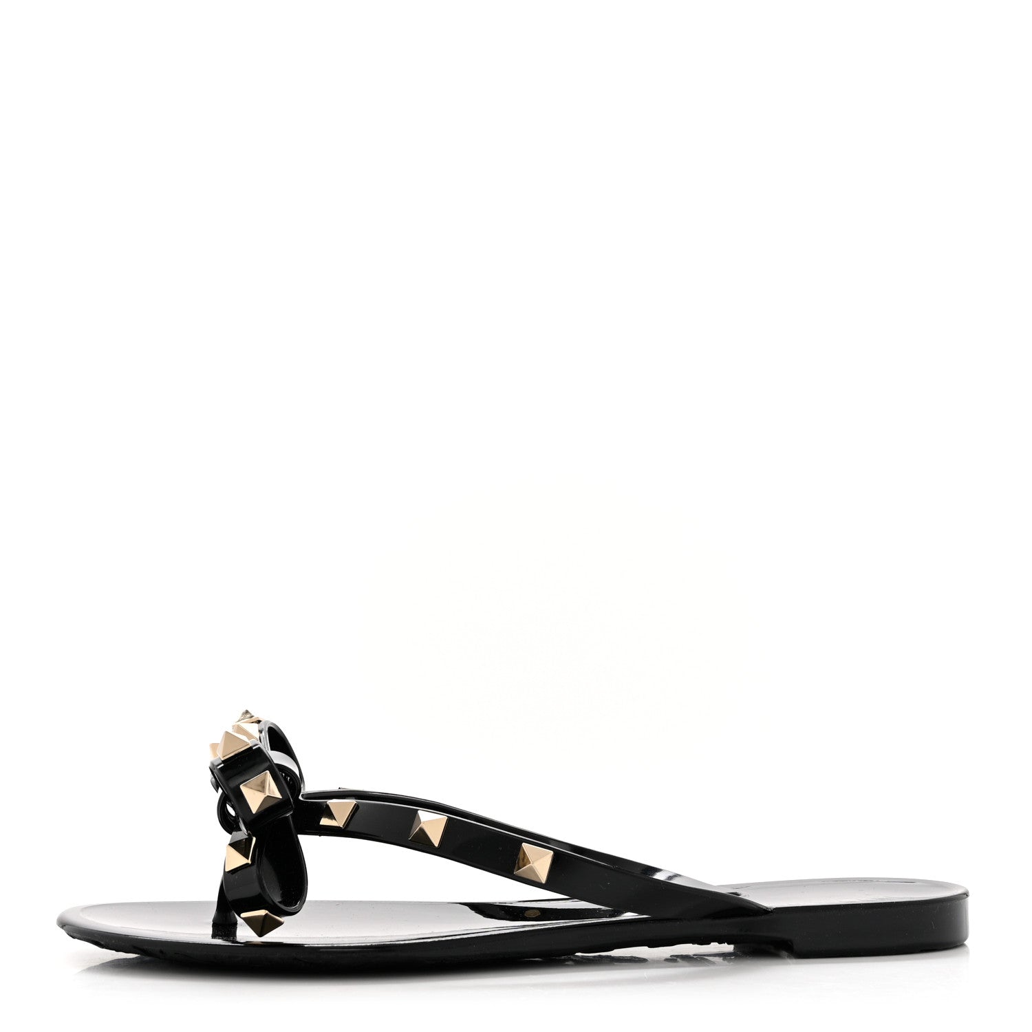 Valentino Garavani PVC Jelly Rockstud Bow Thong Sandals 35 Black 1 of 7