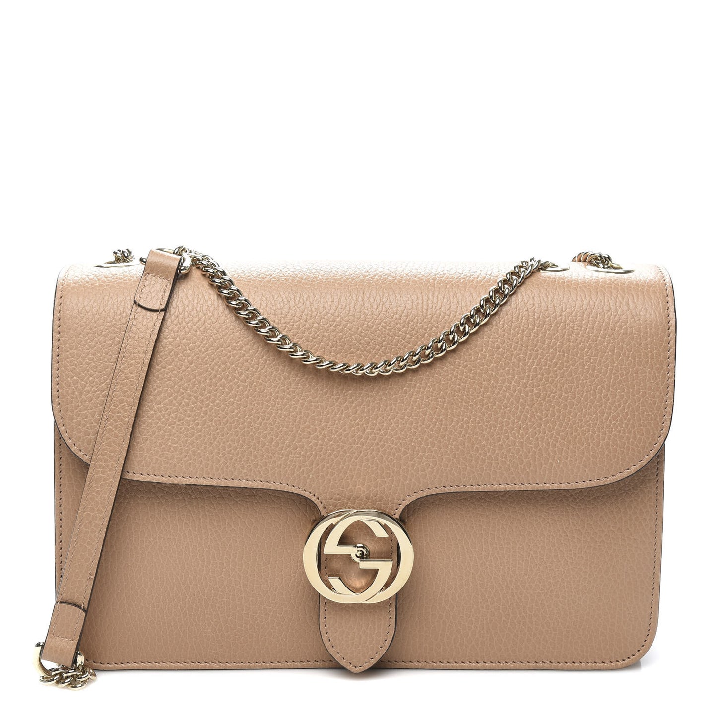 Dollar Calfskin Interlocking G Shoulder Bag Camelia