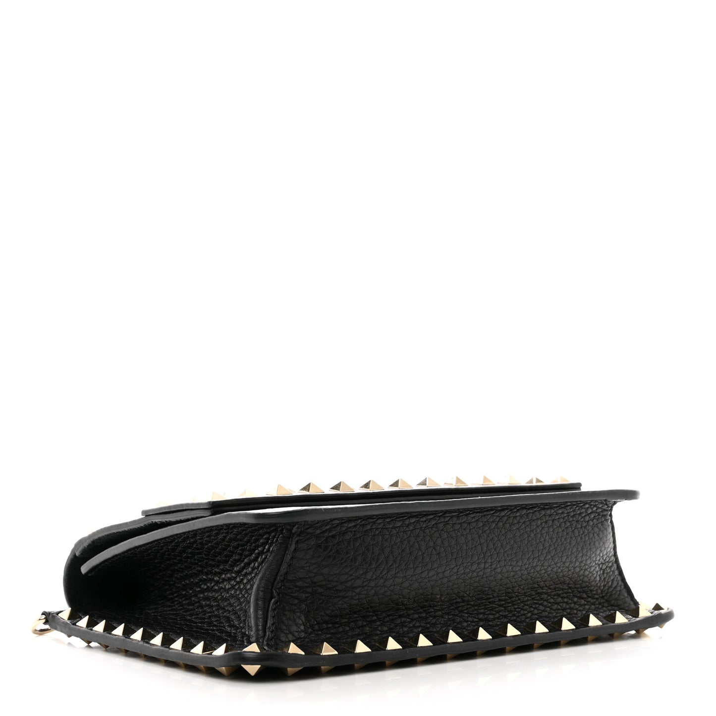 Pebbled Calfskin Rockstud Side Slip Crossbody Black