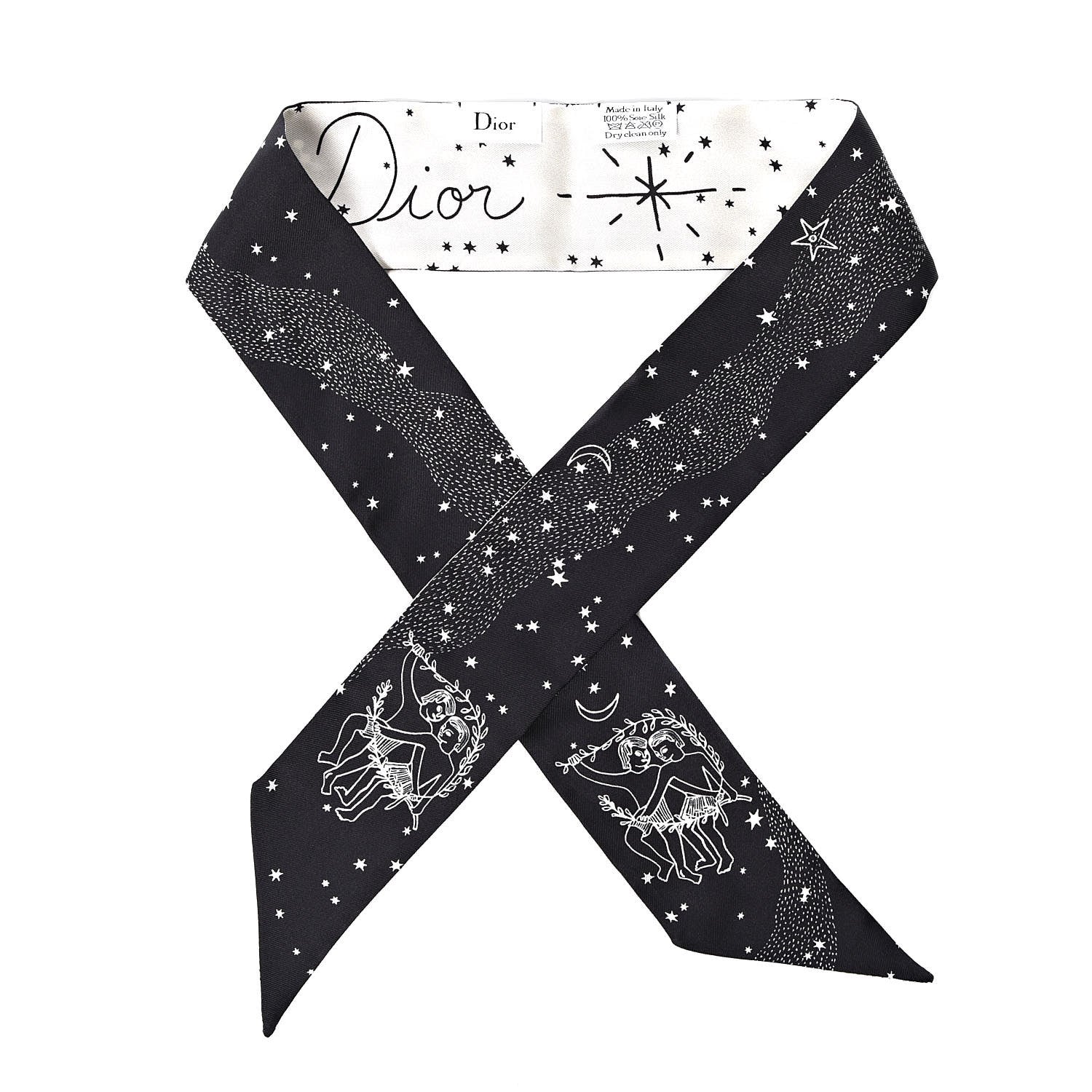 Christian Dior Silk Zodiac Gemini Mitzah Scarf Black 510191
