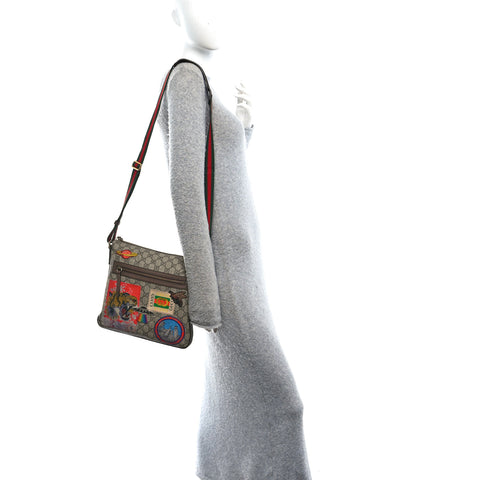 Soft GG Supreme Monogram Courrier Web Medium Flat Messenger Bag Beige New Acero Multicolor