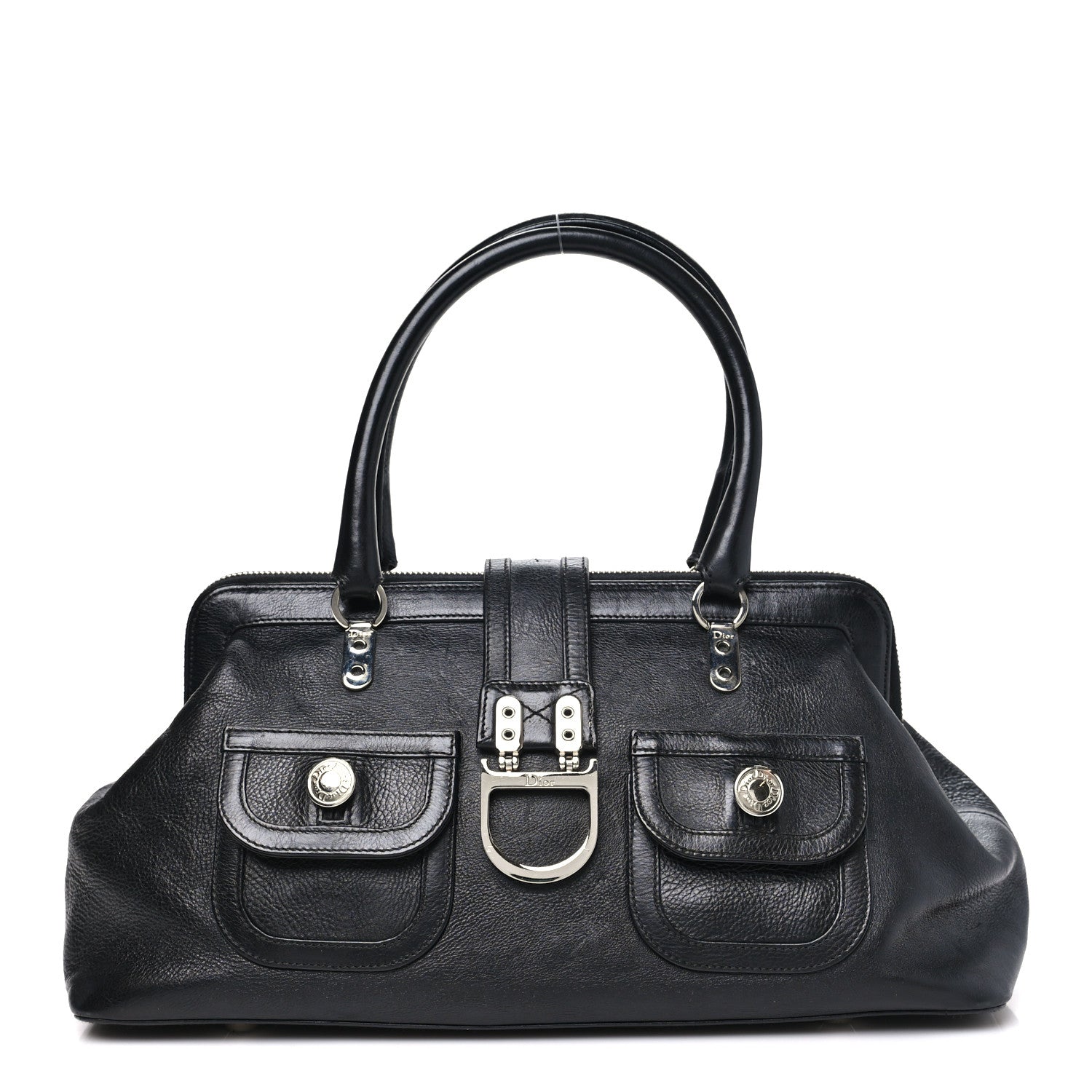 レア/Christian Dior/ハンドバッグ/ブラック Christian Dior Calfskin Buckle Frame Satchel Black 1921598