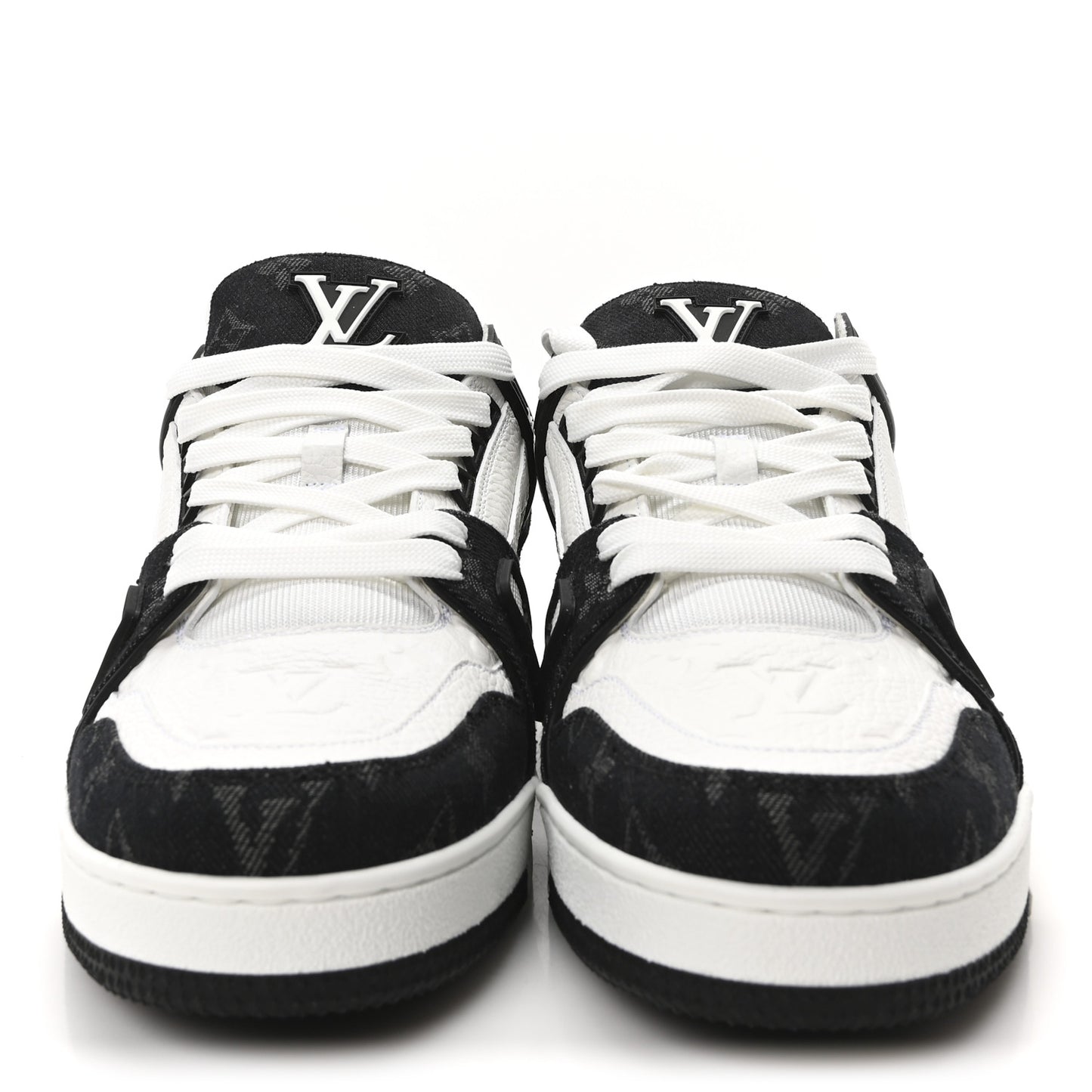 Calfskin Embossed Monogram Denim Mens LV Trainer Sneakers 9.5 Black