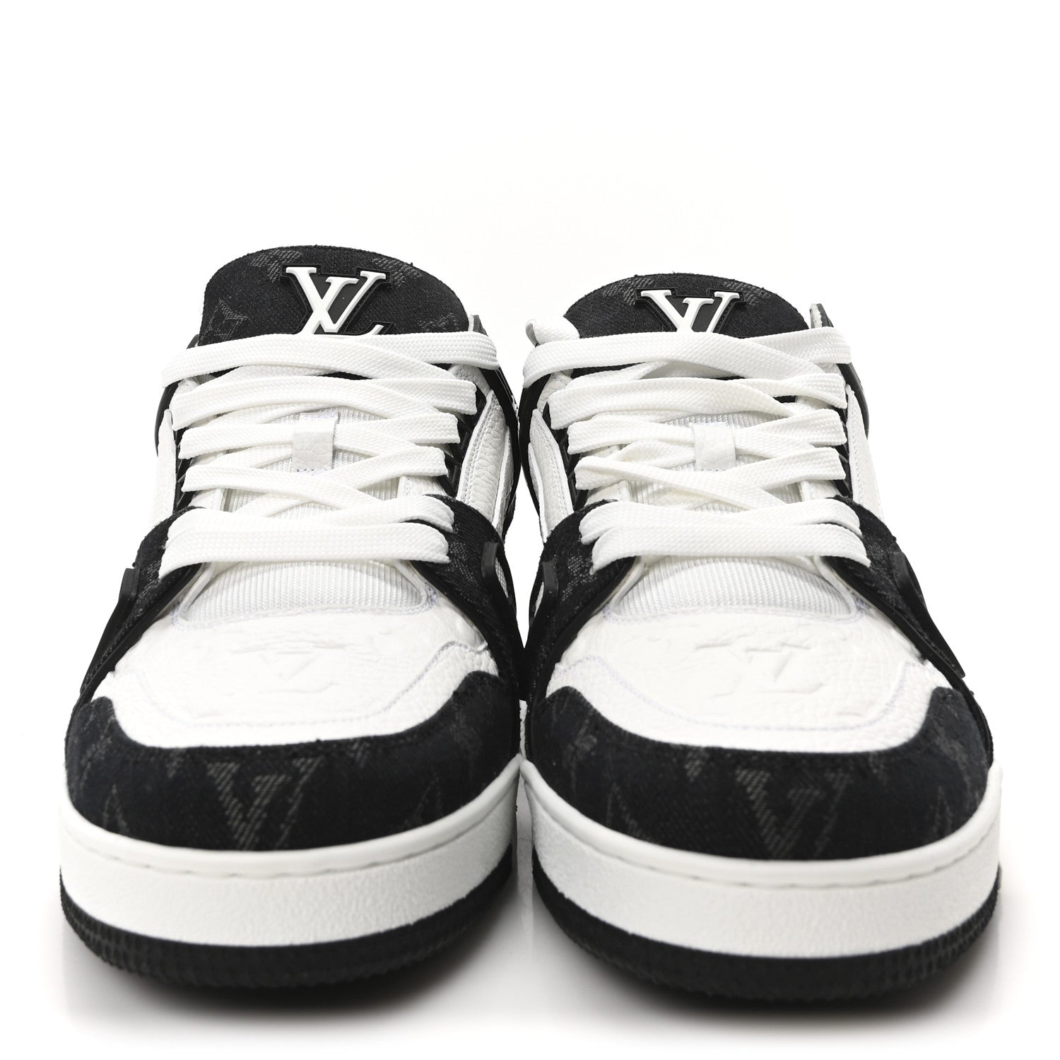 Louis Vuitton Calfskin Embossed Monogram Denim Mens LV Trainer Sneakers 9.5 Black 3 of 9