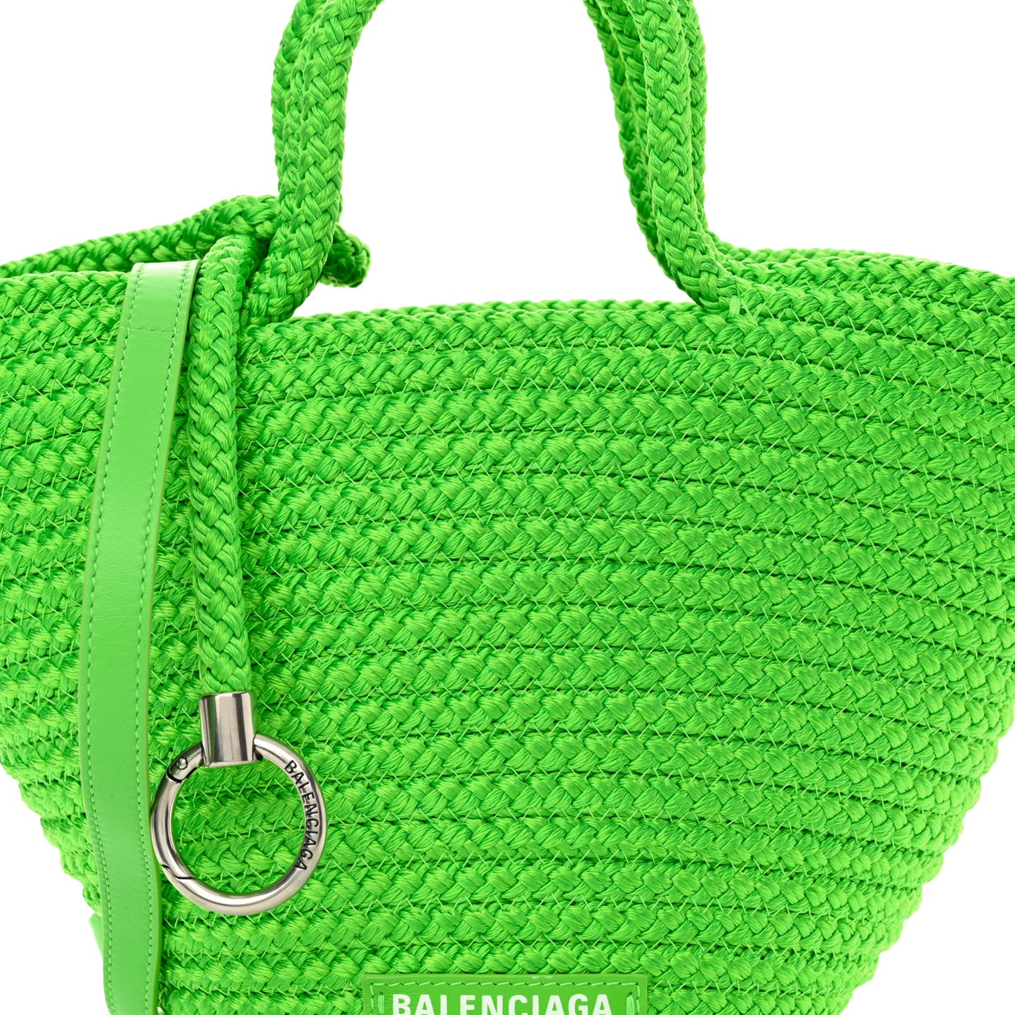 Nylon Lambskin Woven Small Ibiza Basket With Strap Green