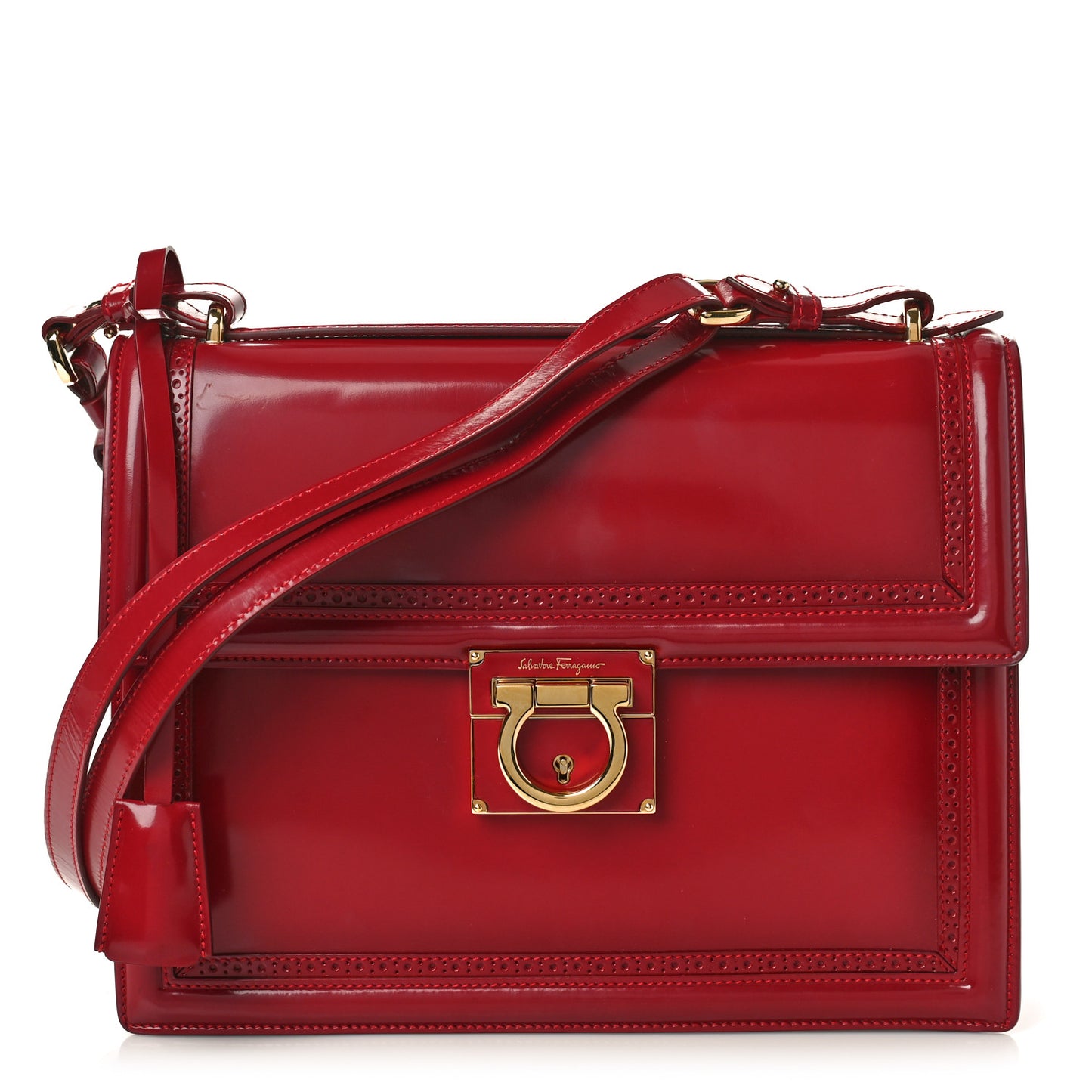 Patent Marisol Top Handle Shoulder Bag Rosso
