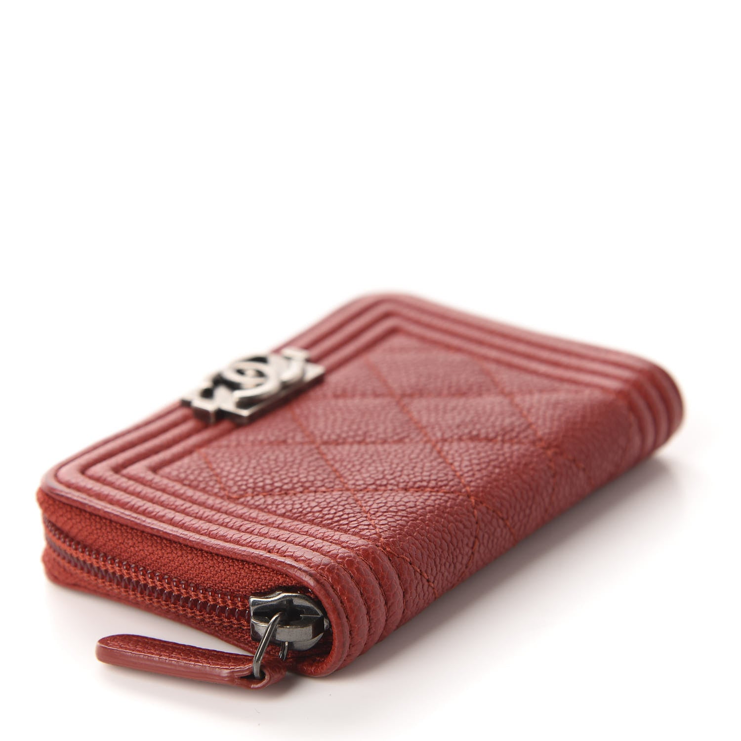 Chanel Caviar Quilted Boy Zip Around Coin Purse Wallet Red 4 of 7