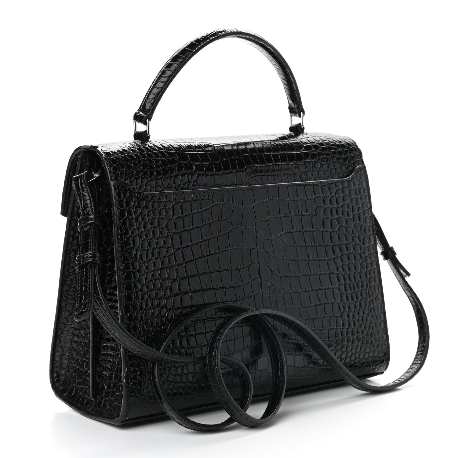 Saint Laurent Calfskin Crocodile Embossed Medium Classic Monogram Cassandra Top Handle Black Rouge Legion 3 of 11