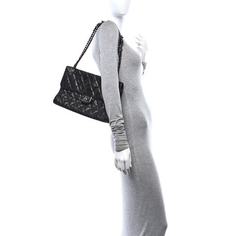 Crumpled Grained Calfskin Jumbo CC Crave Flap Black