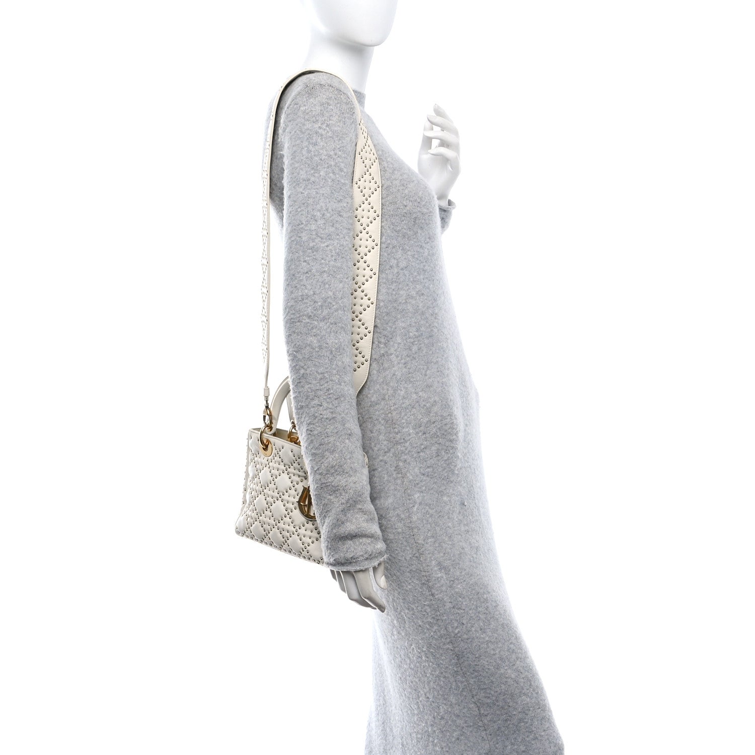 Christian Dior Calfskin Cannage Studded Small Supple Lady Dior White 2 of 15