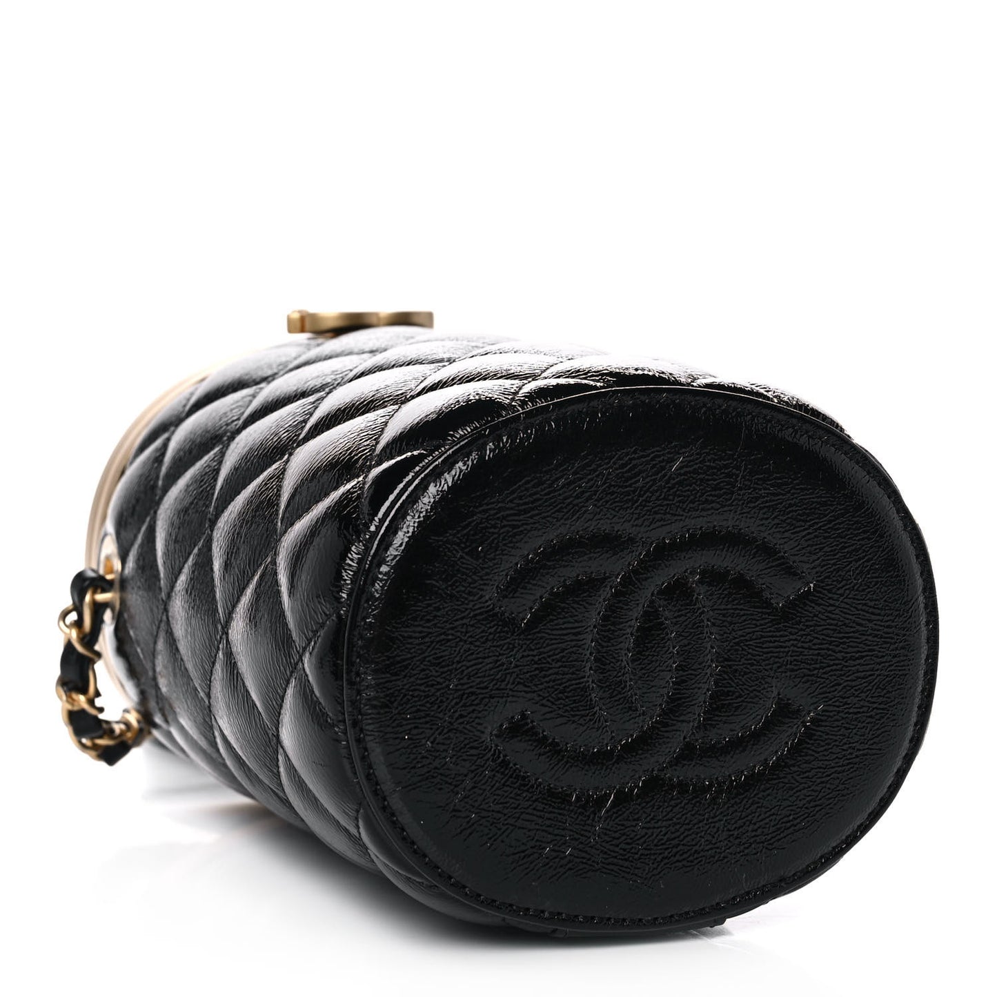Distressed Patent Quilted Crown Box Bag Black