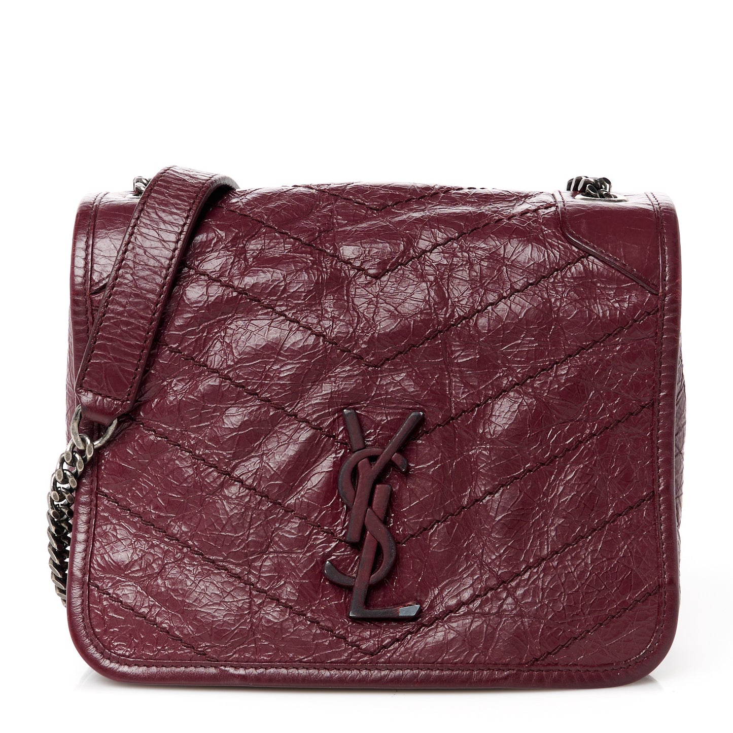 Crinkled Calfskin Matelasse Monogram Niki Chain Wallet Dark Legion Red