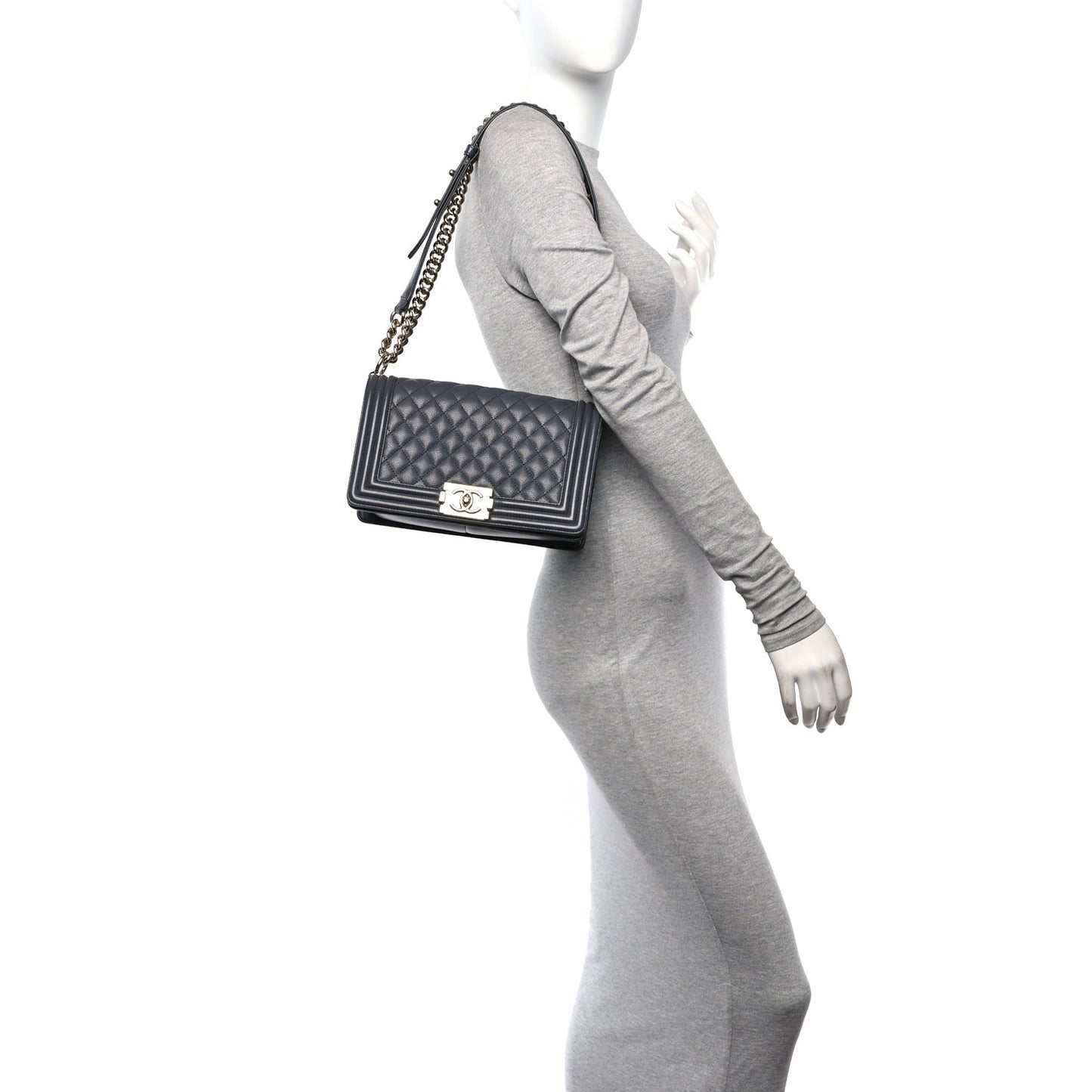 Caviar Quilted Medium Boy Flap Dark Grey